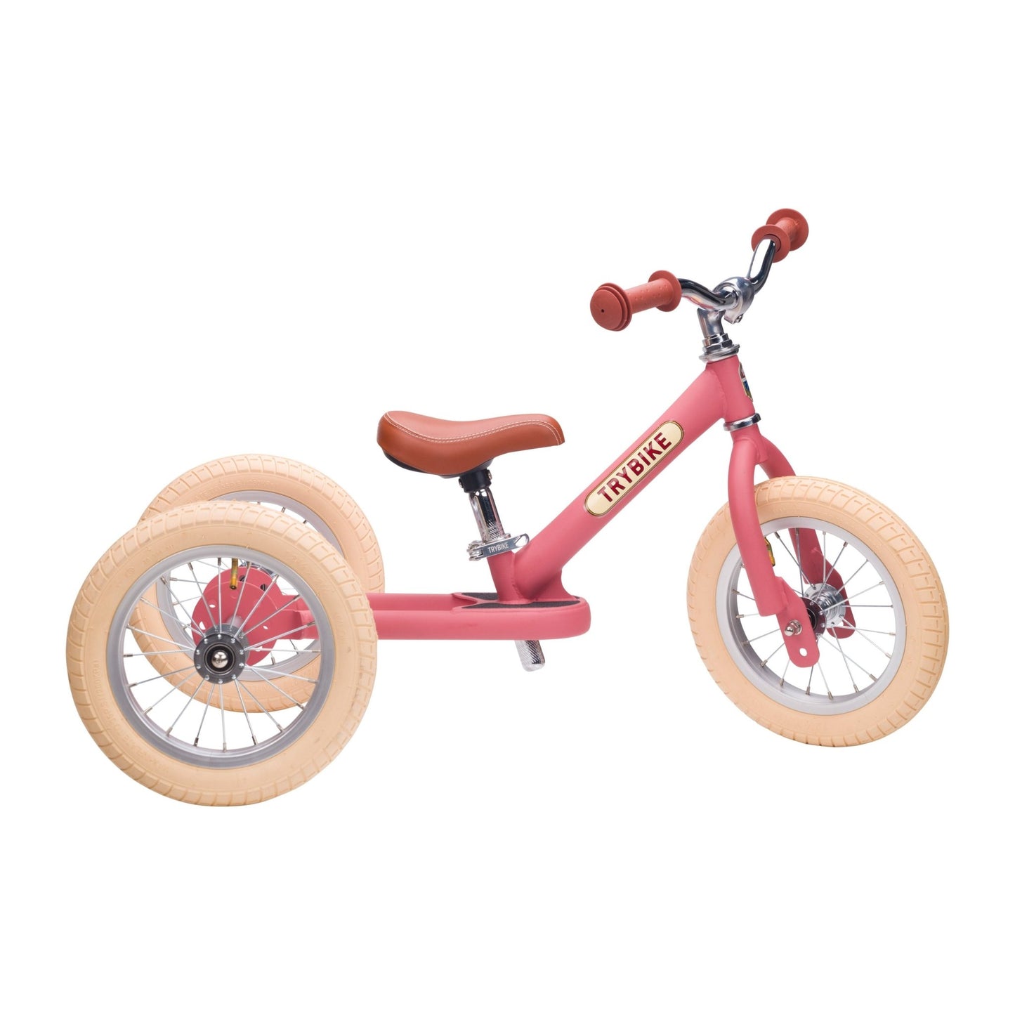TryBike Matte Finish Bundle - 2-in-1 Trike/Bike, Helmet and Basket - Vintage Pink