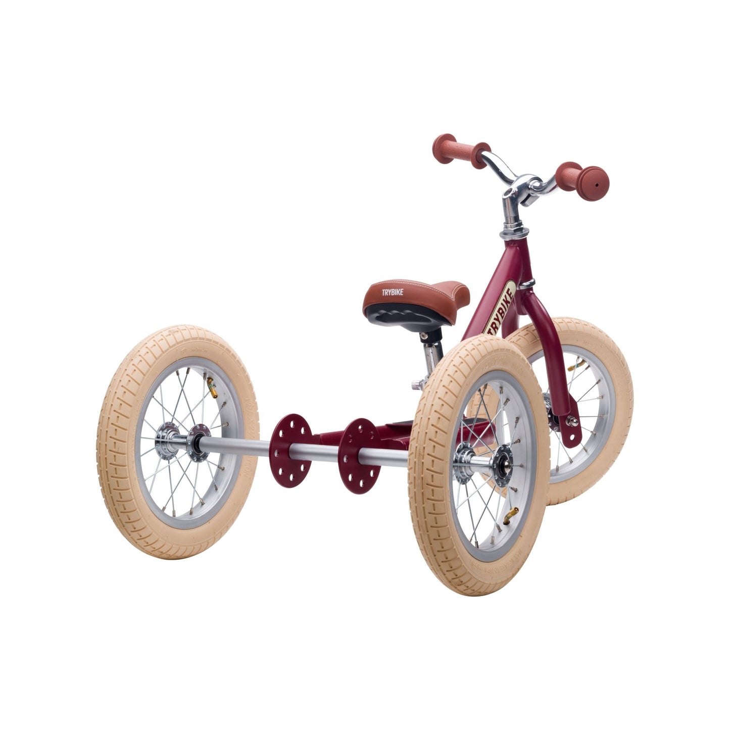 TryBike Matte Finish Bundle - 2-in-1 Trike/Bike, Helmet and Basket - Vintage Red