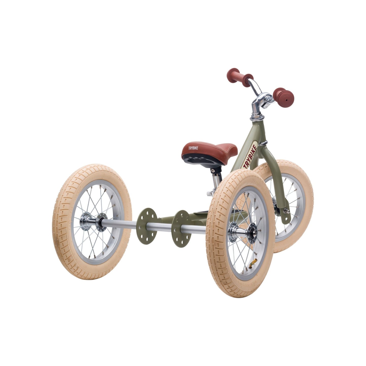 TryBike Matte Finish Bundle - 2-in-1 Trike/Bike, Helmet and Basket - Vintage Green