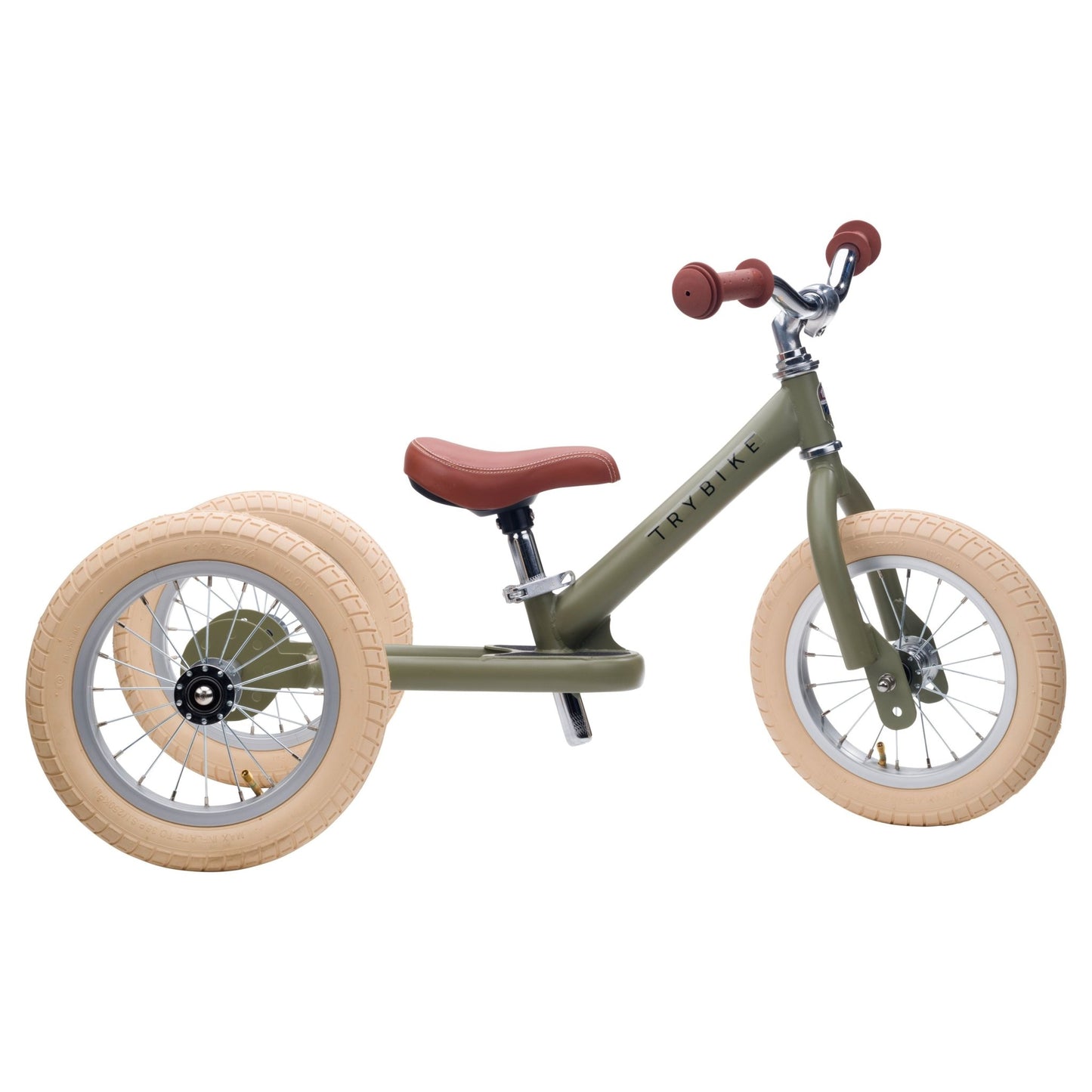 TryBike Matte Finish Bundle - 2-in-1 Trike/Bike, Helmet and Basket - Vintage Green