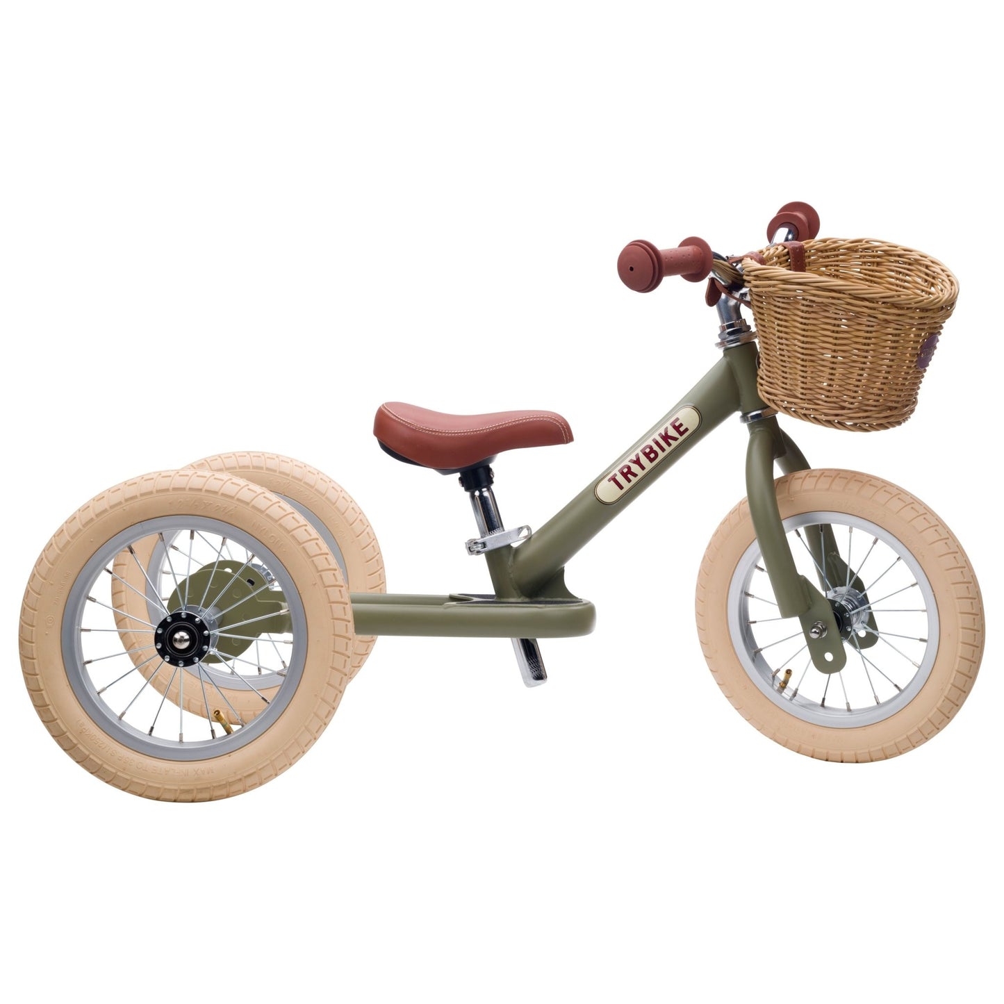TryBike Matte Finish Bundle - 2-in-1 Trike/Bike, Helmet and Basket - Vintage Green