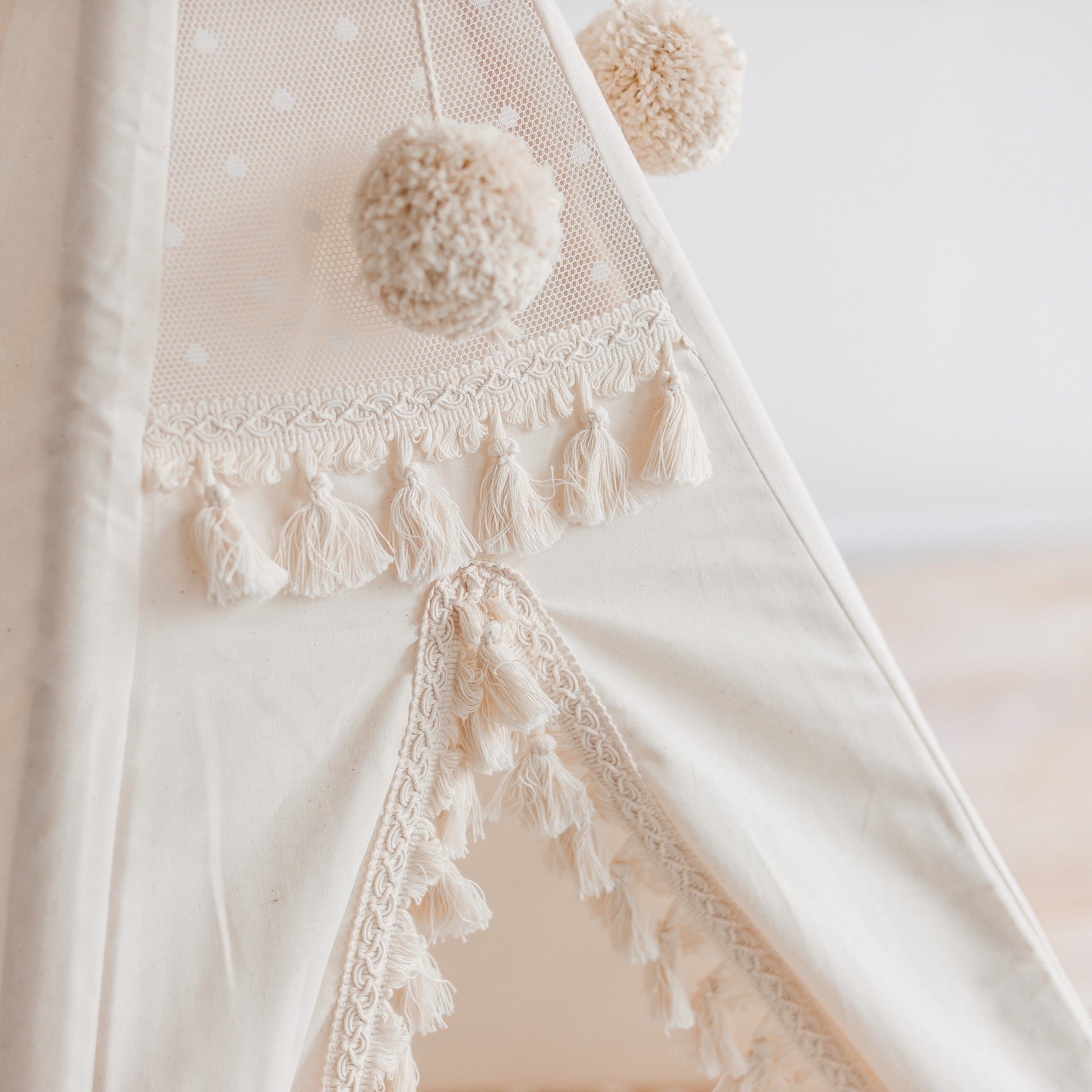 close up of tassels on MINICAMP Boho Kids Teepee