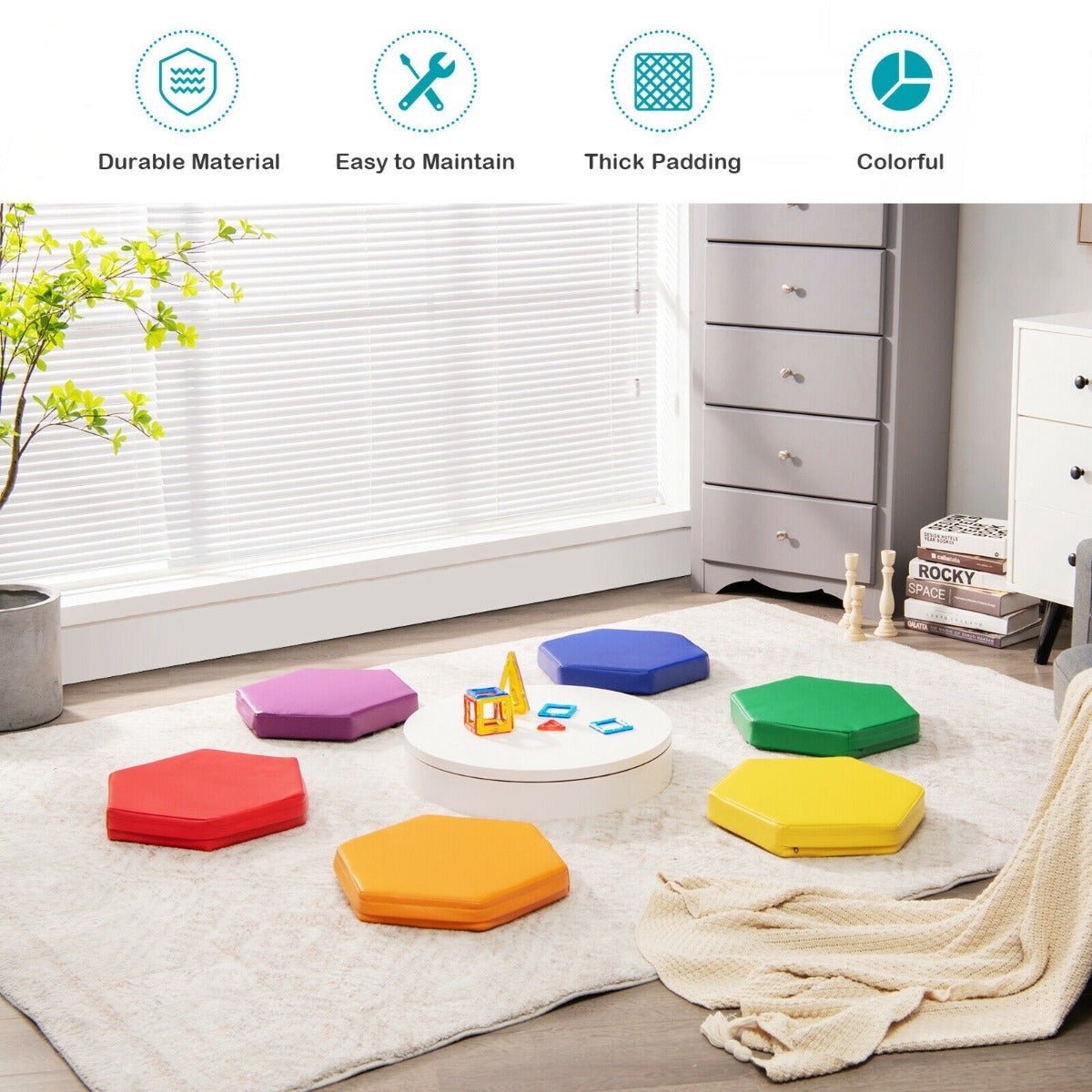 6 Pieces Kids Foam Seat Floor Cushions with Handle-Colourful - The Online Toy Shop - Costway - 2