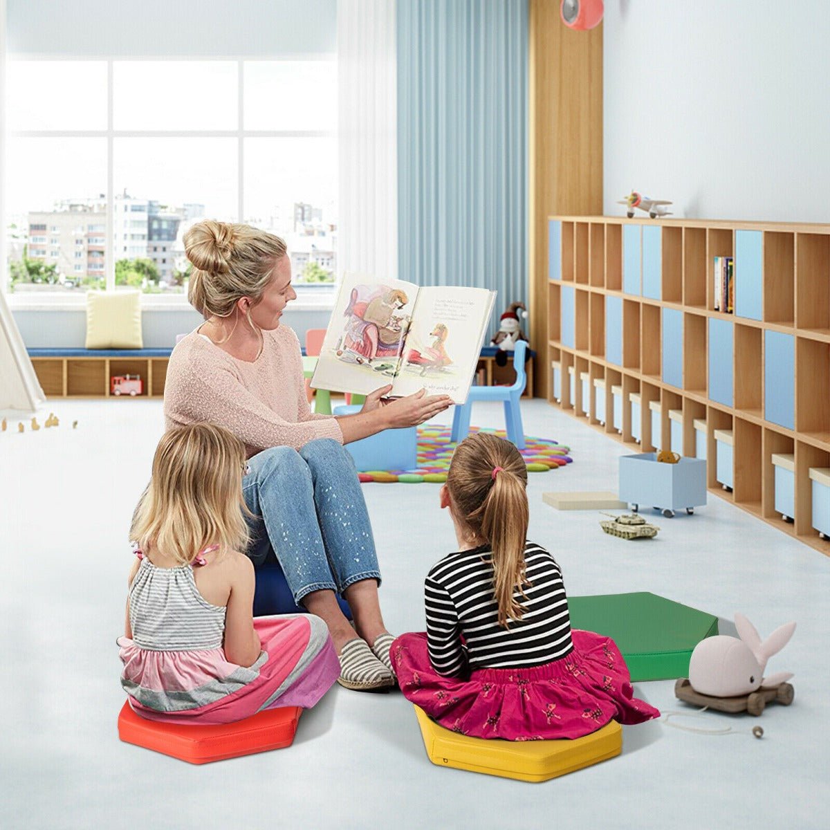 6 Pieces Kids Foam Seat Floor Cushions with Handle-Colourful - The Online Toy Shop - Costway - 1