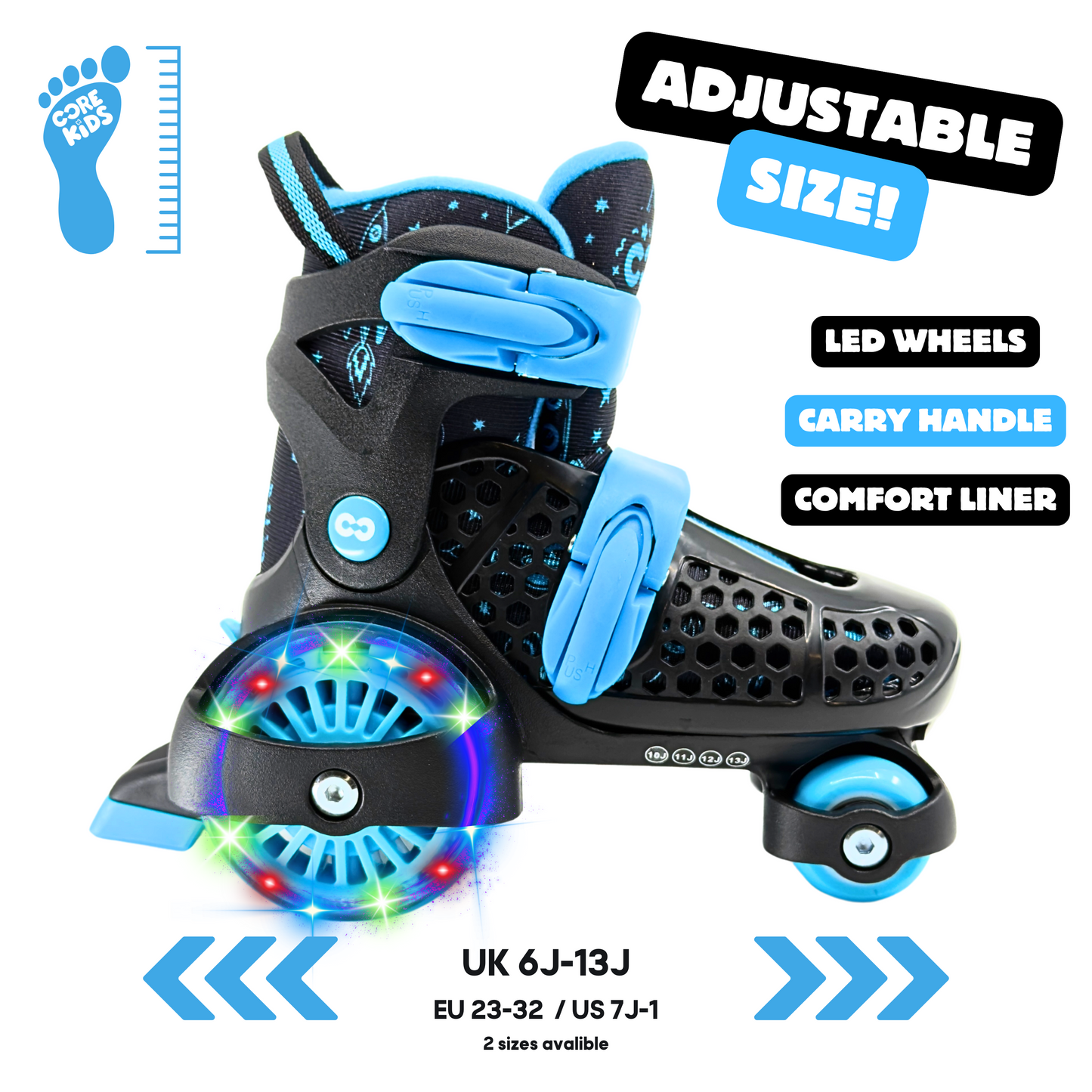 CORE Kids Newbie 4 Wheel Adjustable Skates With LED Wheels