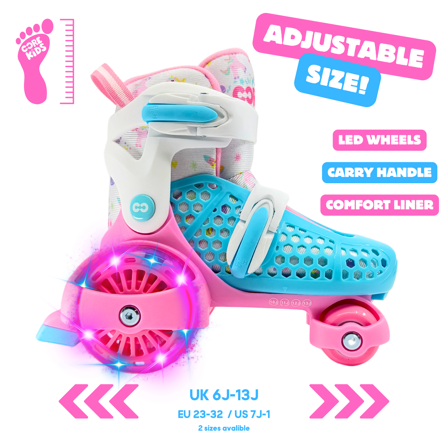 CORE Kids Newbie 4 Wheel Adjustable Skates With LED Wheels