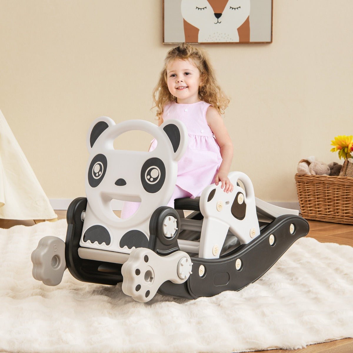 Kids Rocking Horse and Slide Set with Basketball and Ring Game - The Online Toy Shop - Costway - 1