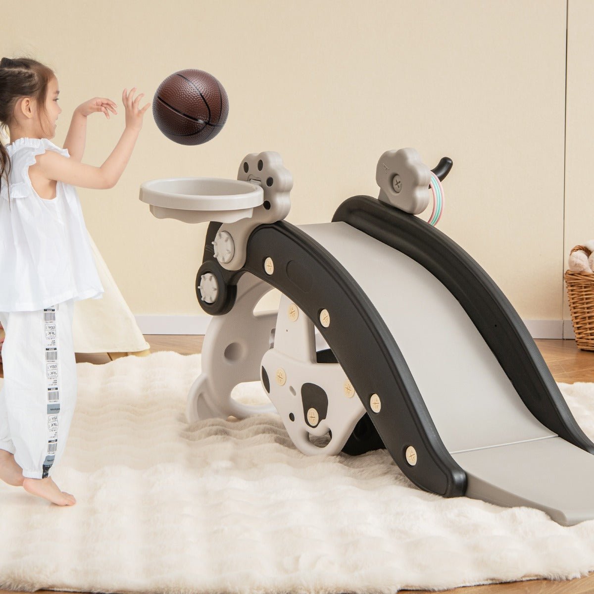 Kids Rocking Horse and Slide Set with Basketball and Ring Game - The Online Toy Shop - Costway - 2