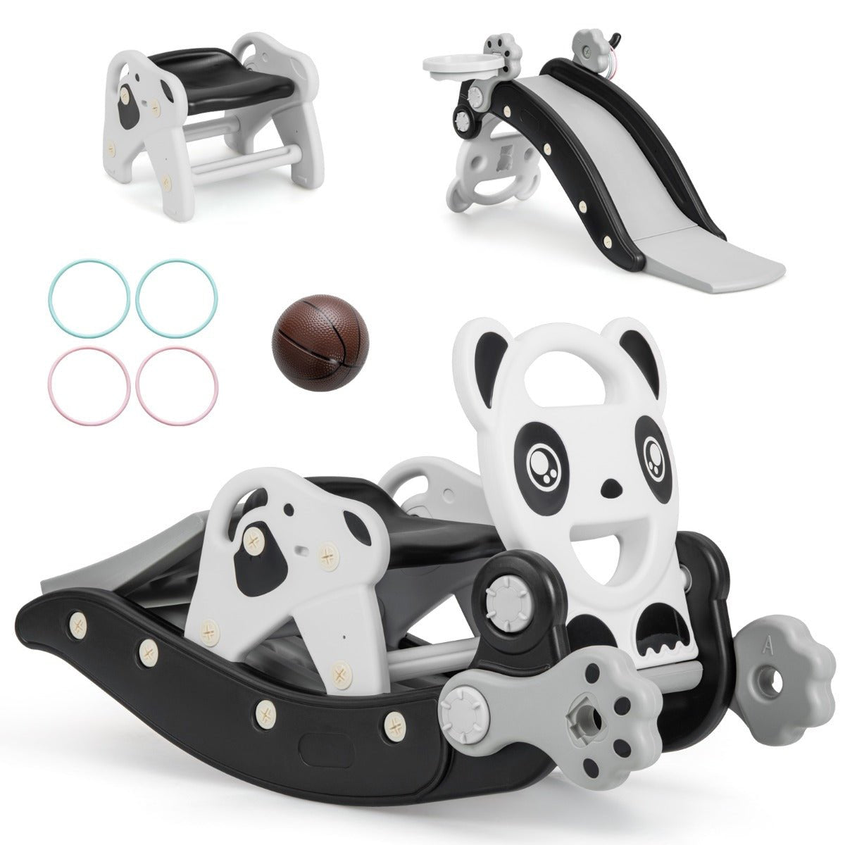 Kids Rocking Horse and Slide Set with Basketball and Ring Game - The Online Toy Shop - Costway - 3