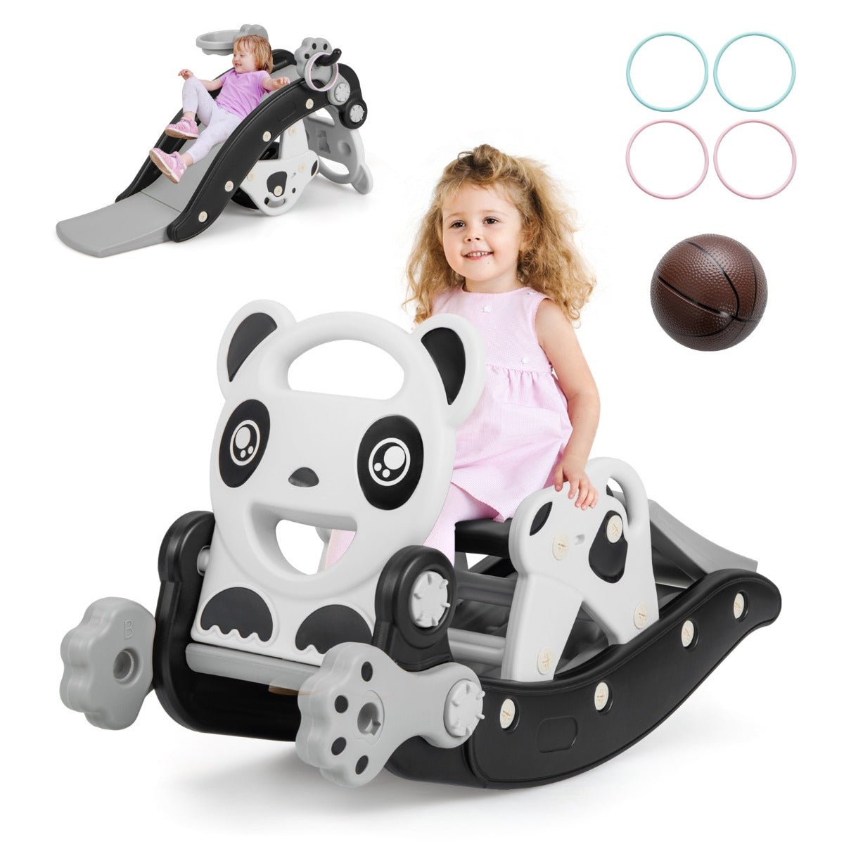 Kids Rocking Horse and Slide Set with Basketball and Ring Game - The Online Toy Shop - Costway - 4