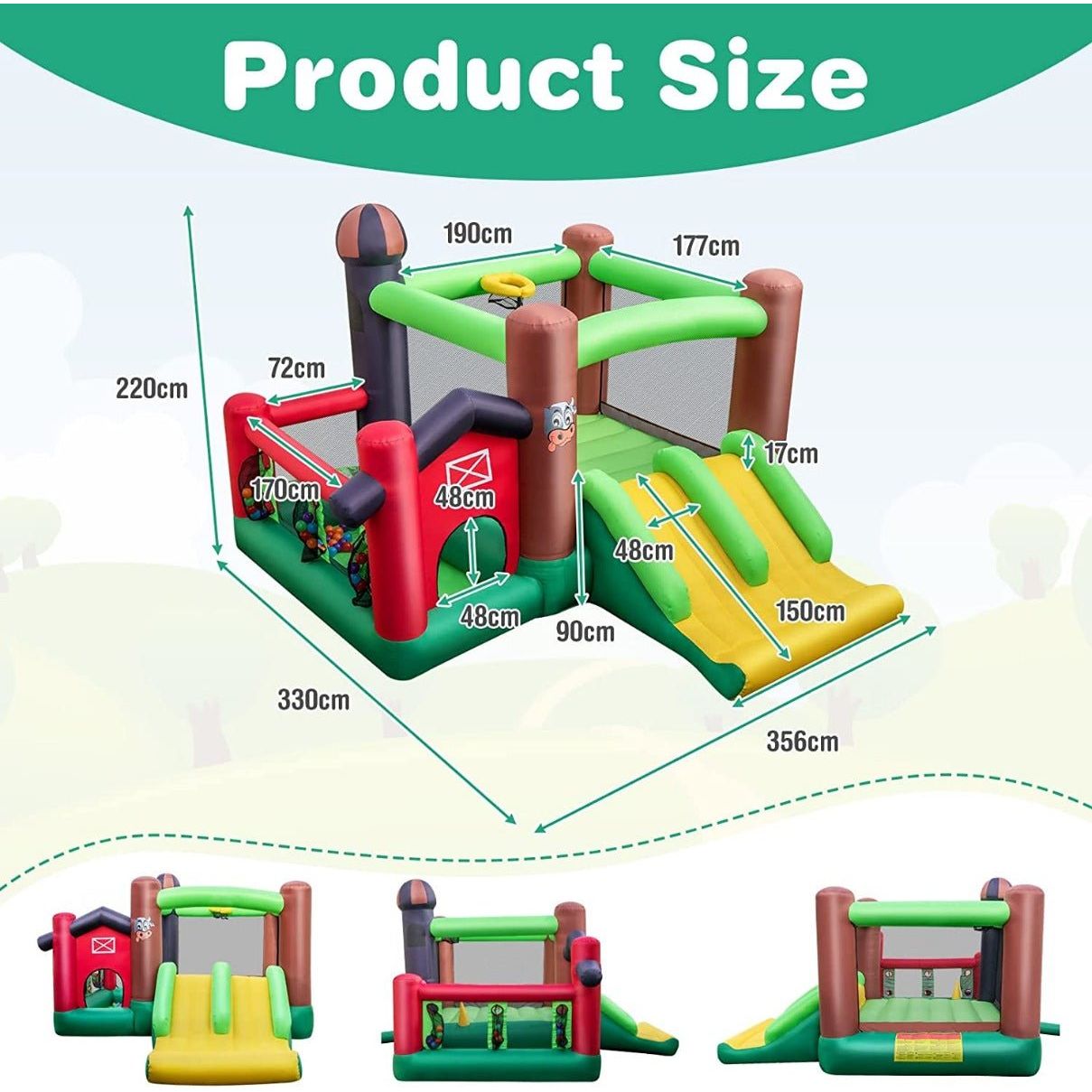 Inflatable Trampoline Bouncy House with Dual Slides without Blower