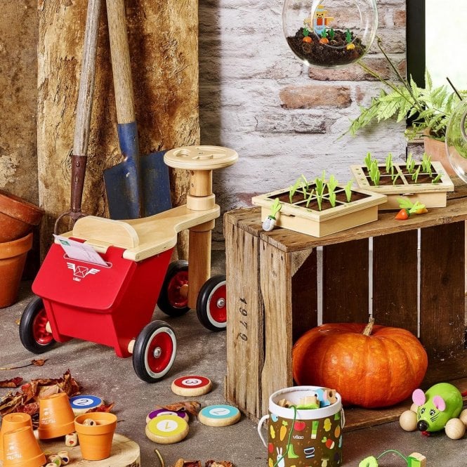 vilac wooden postman tricycle ride on