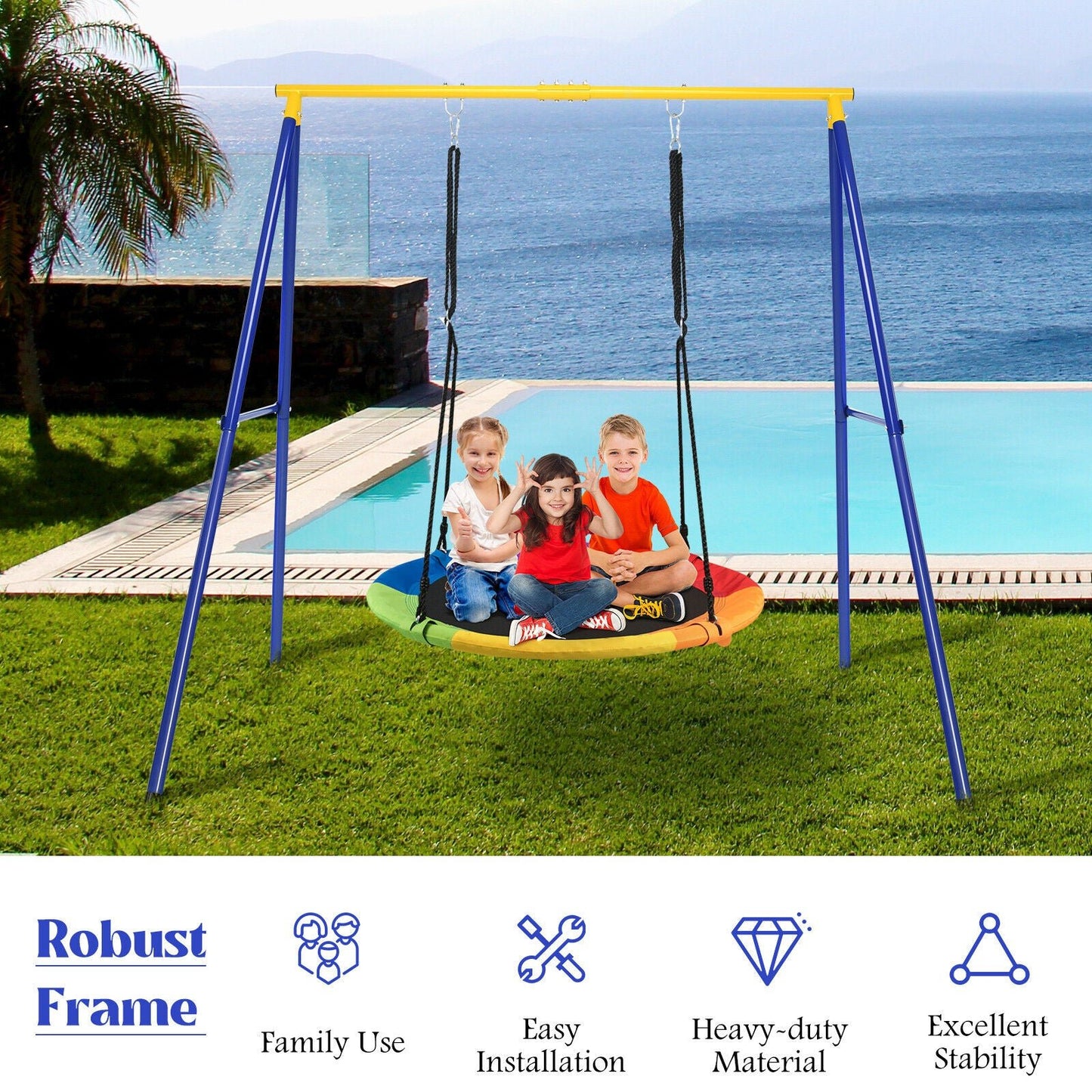 Metal Swing Frame with Ground Stakes and Carabiners