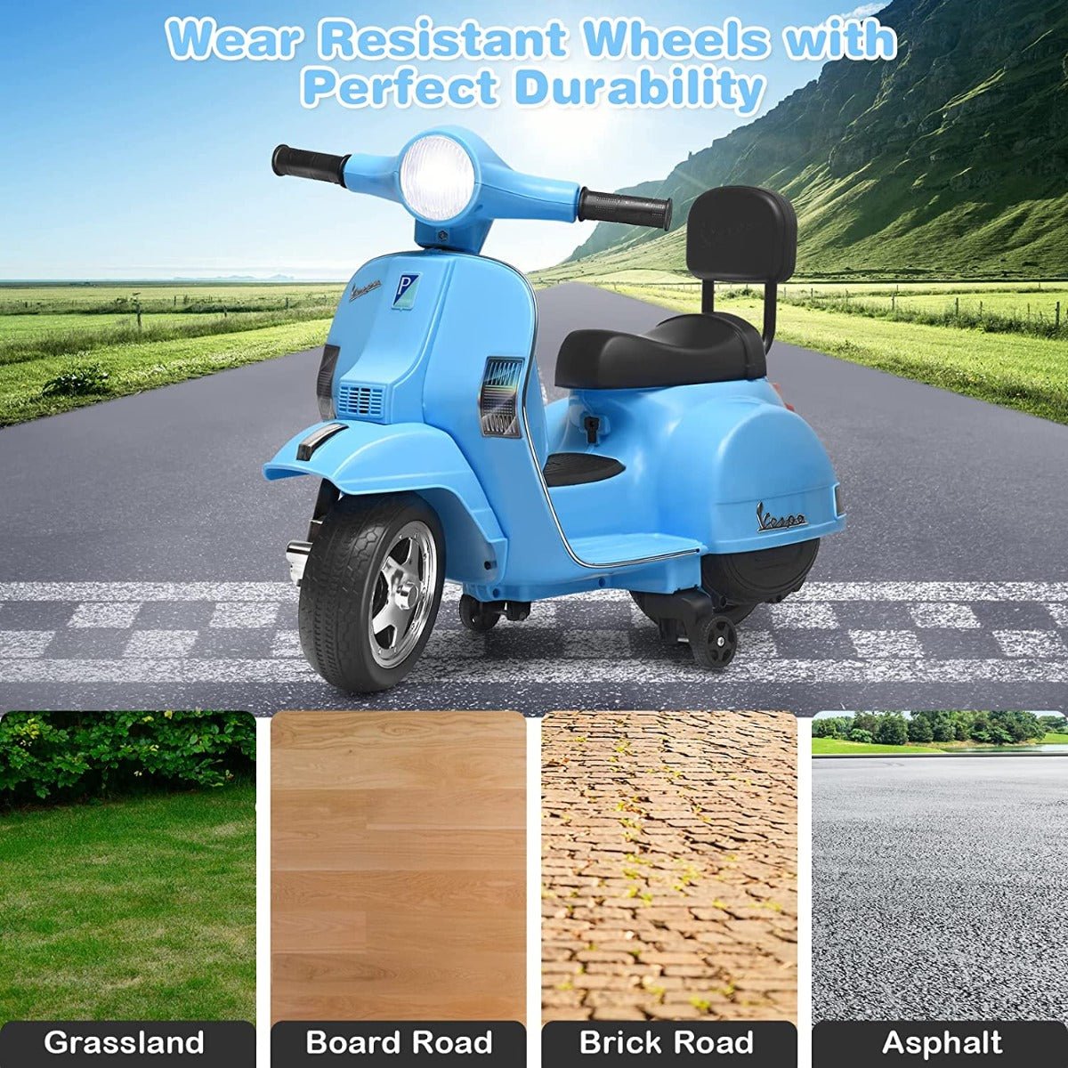 Kids 6V Battery VESPA Compatible Electric Motorbike with Training Wheels