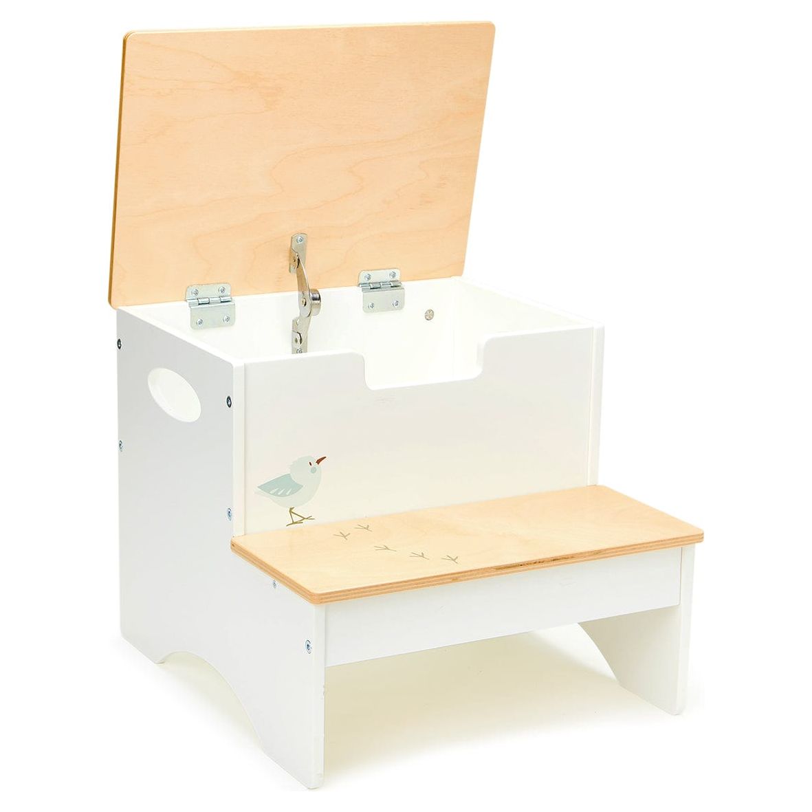 Tender Leaf Forest Steps Wooden Step Stool qith lid opened