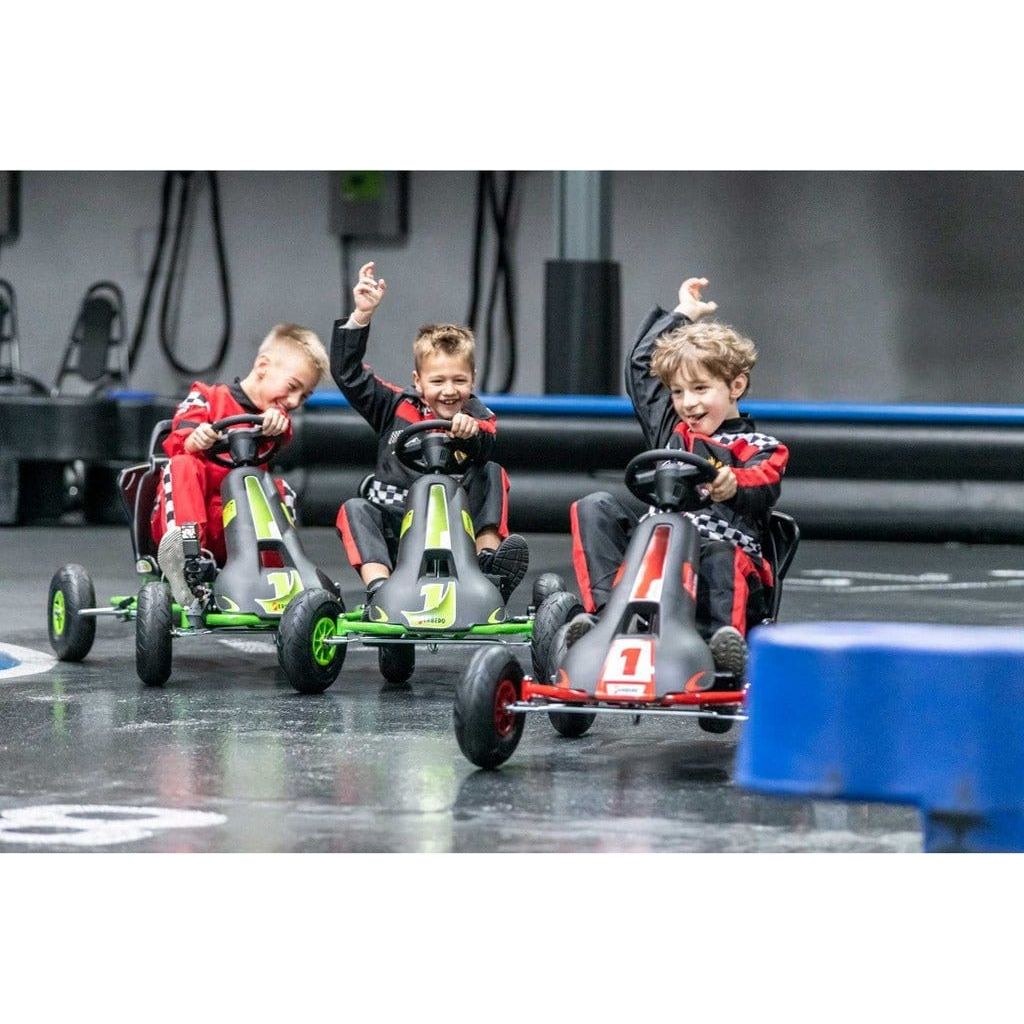 3 boys driving Ferbedo AR8G Go Karts