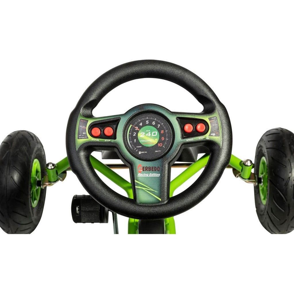 close up of steering wheel from Ferbedo AR8G Go Kart