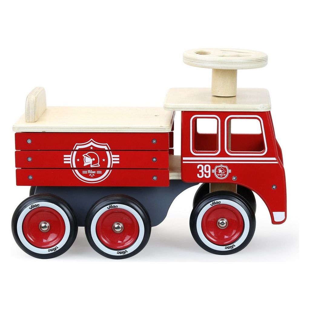 Vilac Ride-On Wooden Firetruck side