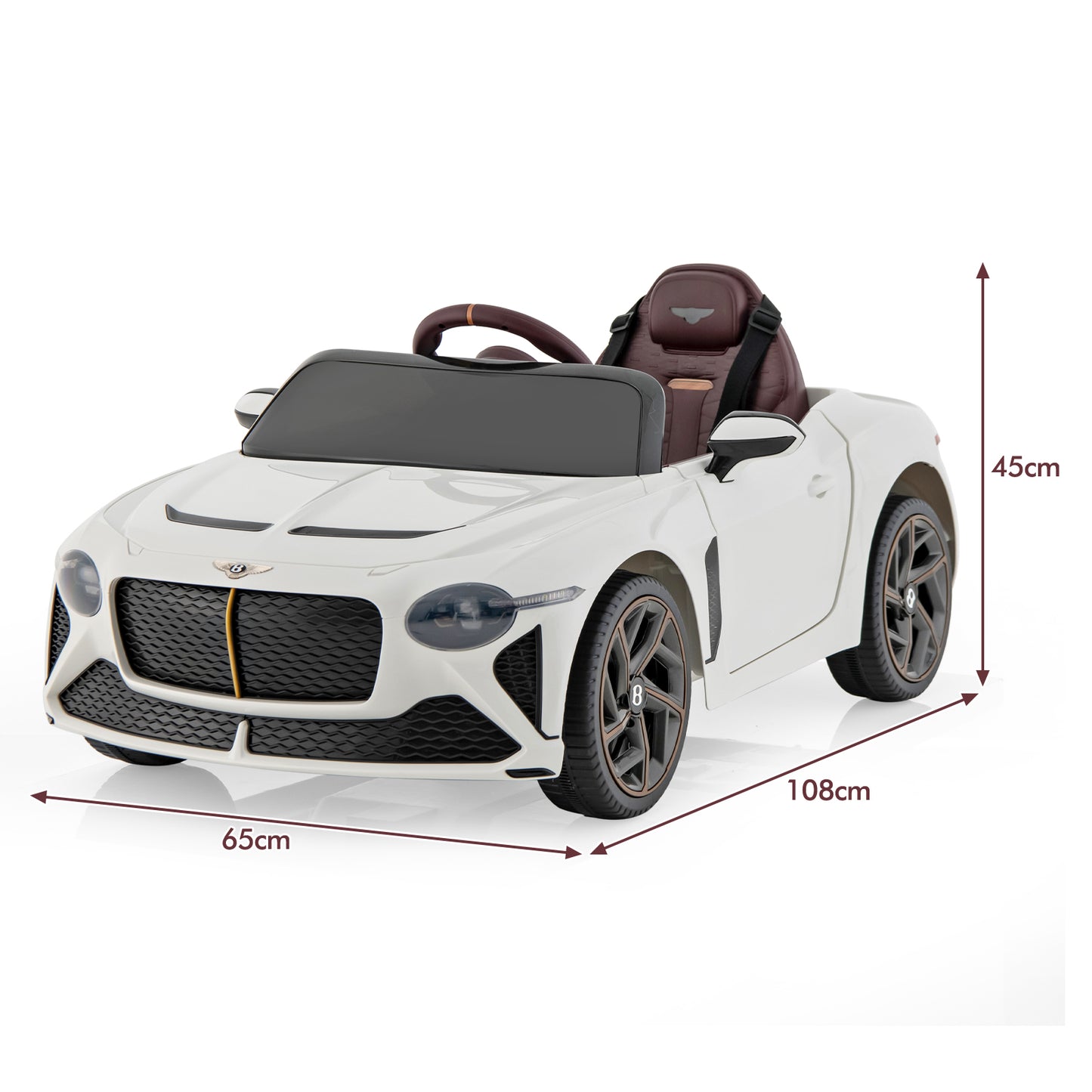 12V Licensed Bentley Bacalar Kids Ride On Car with Scissor Doors and Lights-White