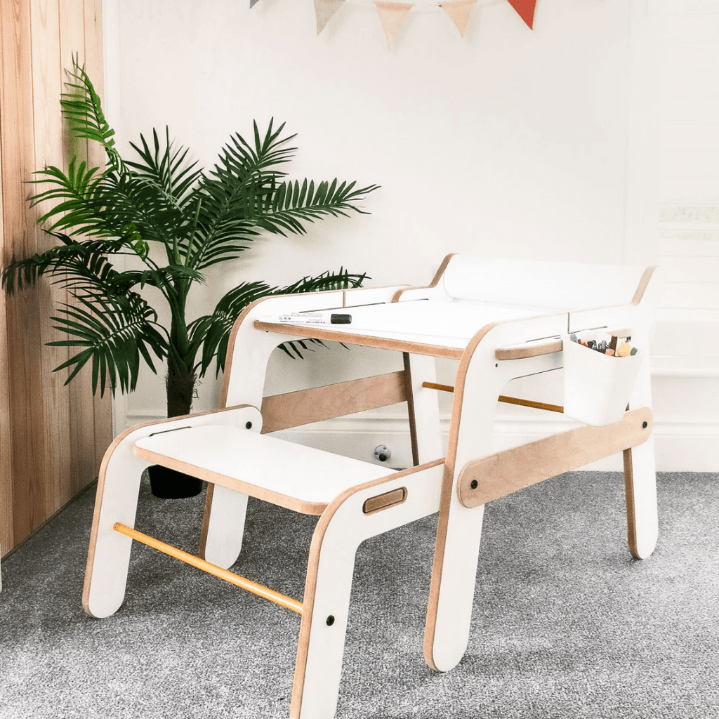 Medium Masa Kids Desk & Bench - White in room