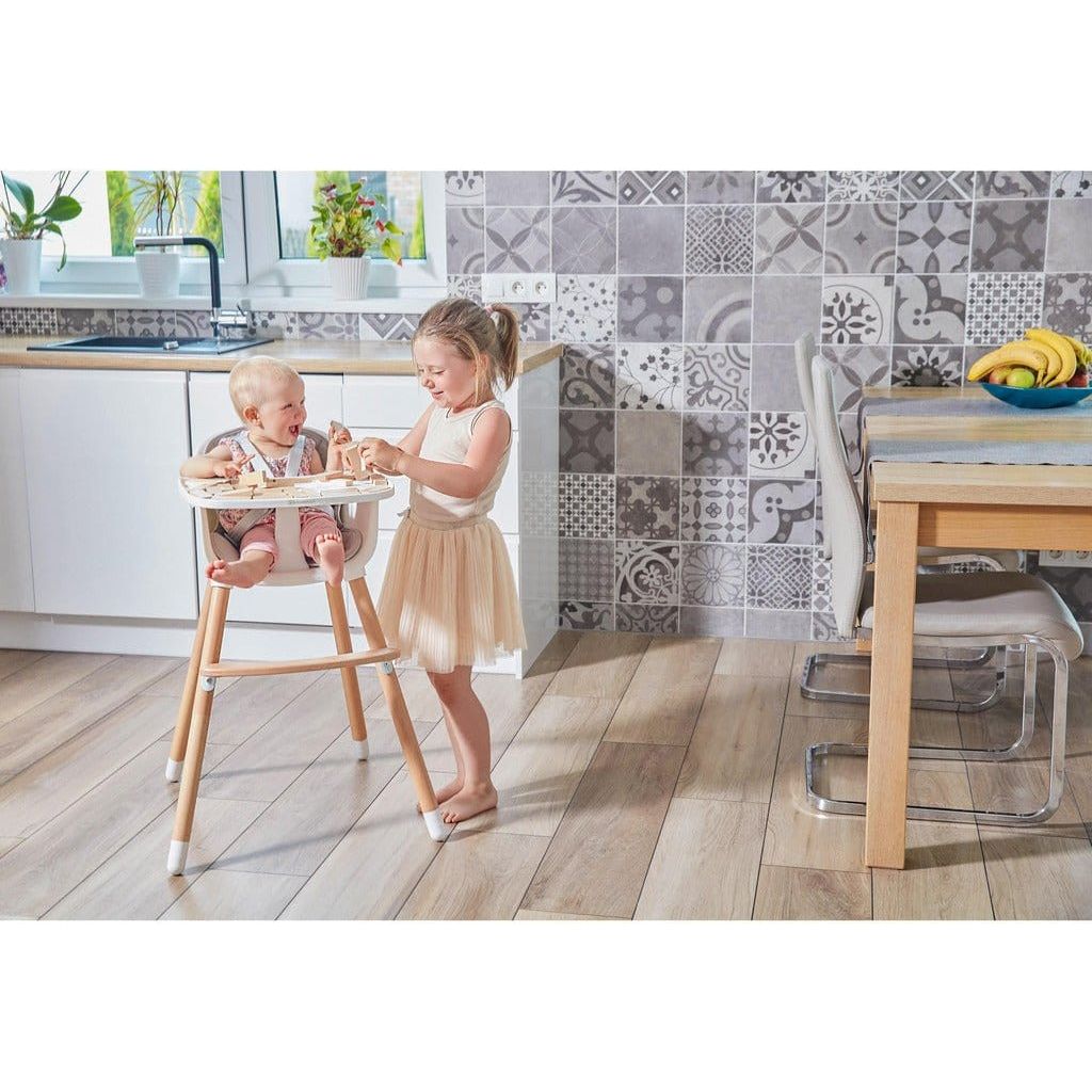 girl in kitchen with baby in Kinderkraft Sienna High Chair - Grey