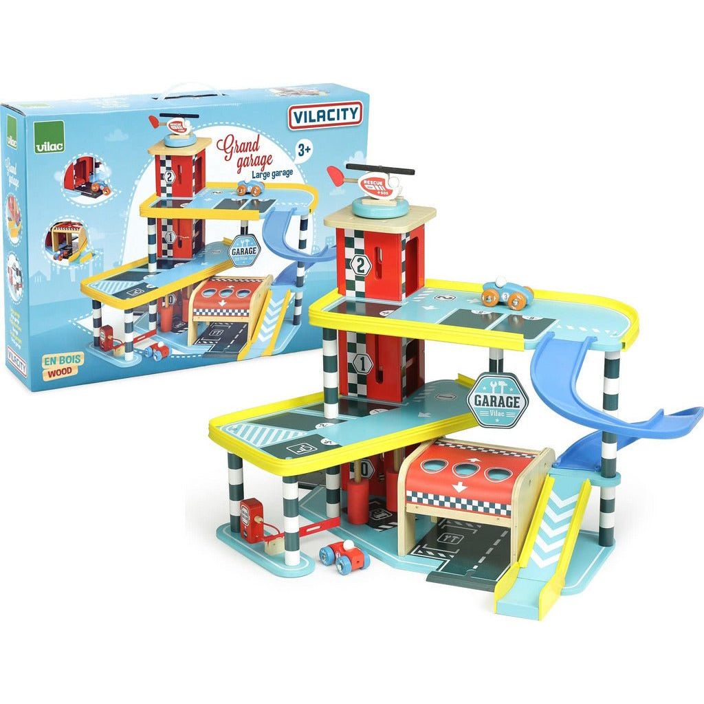 Vilac Wooden Vilacity Grand Garage in front of box
