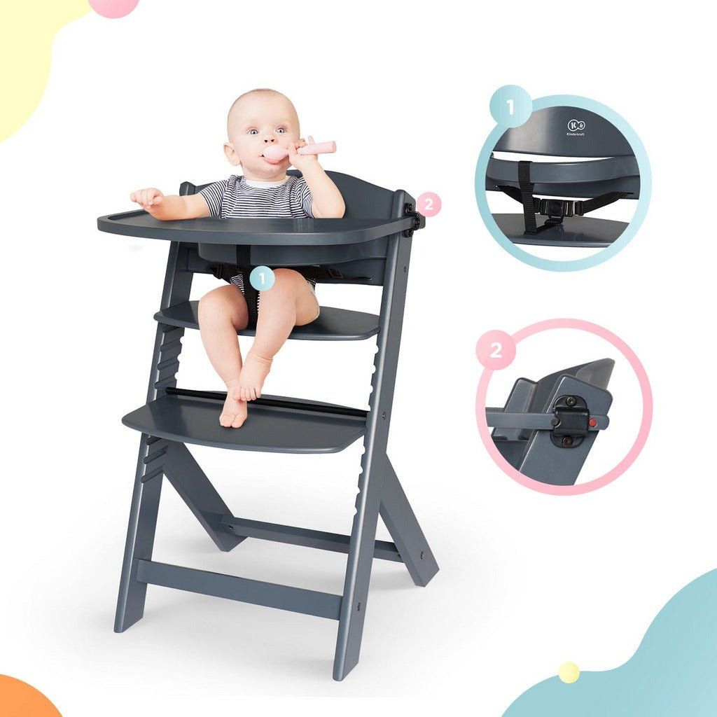 baby sitting in Kinderkraft Enock High Chair - Grey