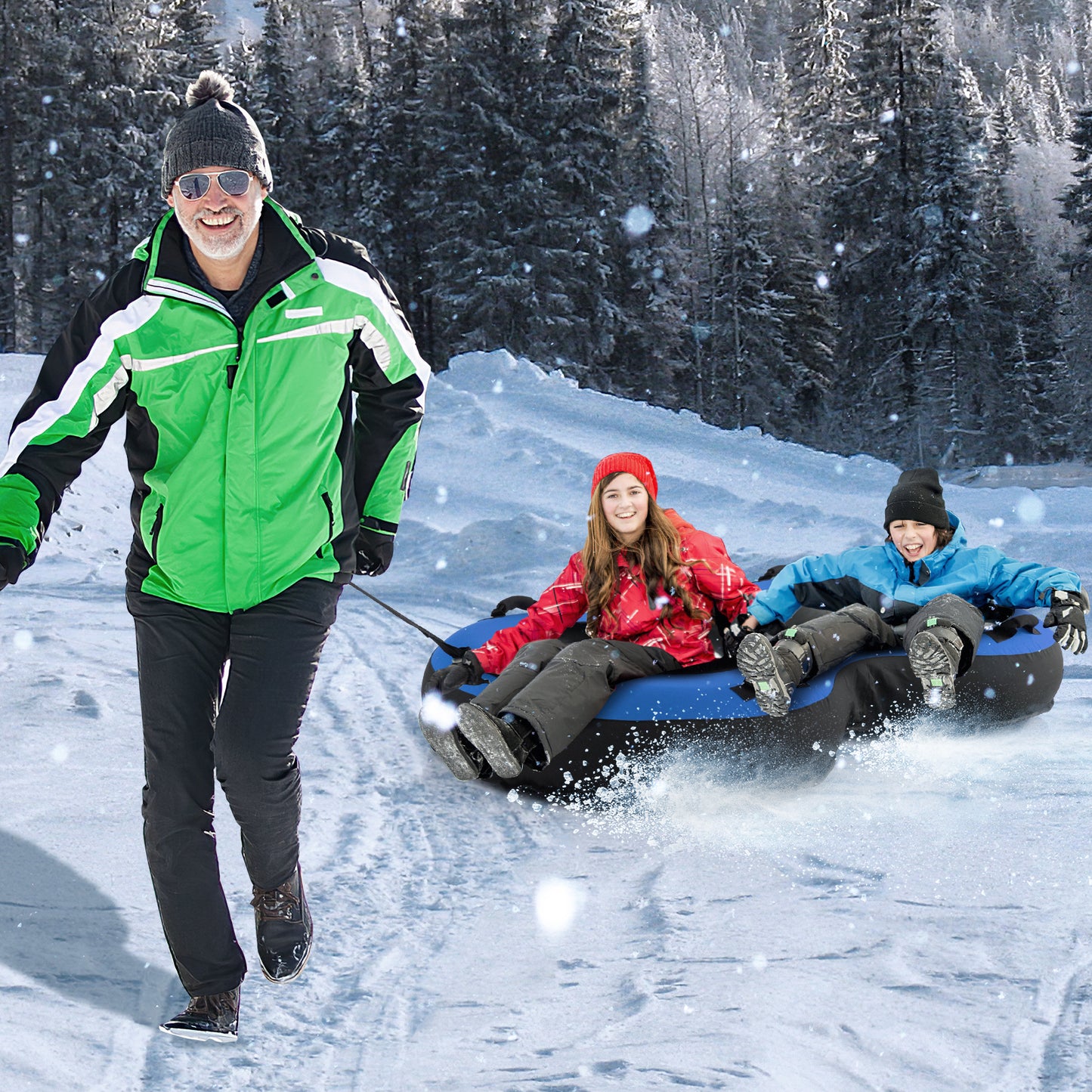 2-Person Inflatable Snow Tube for Adults Kids-Blue