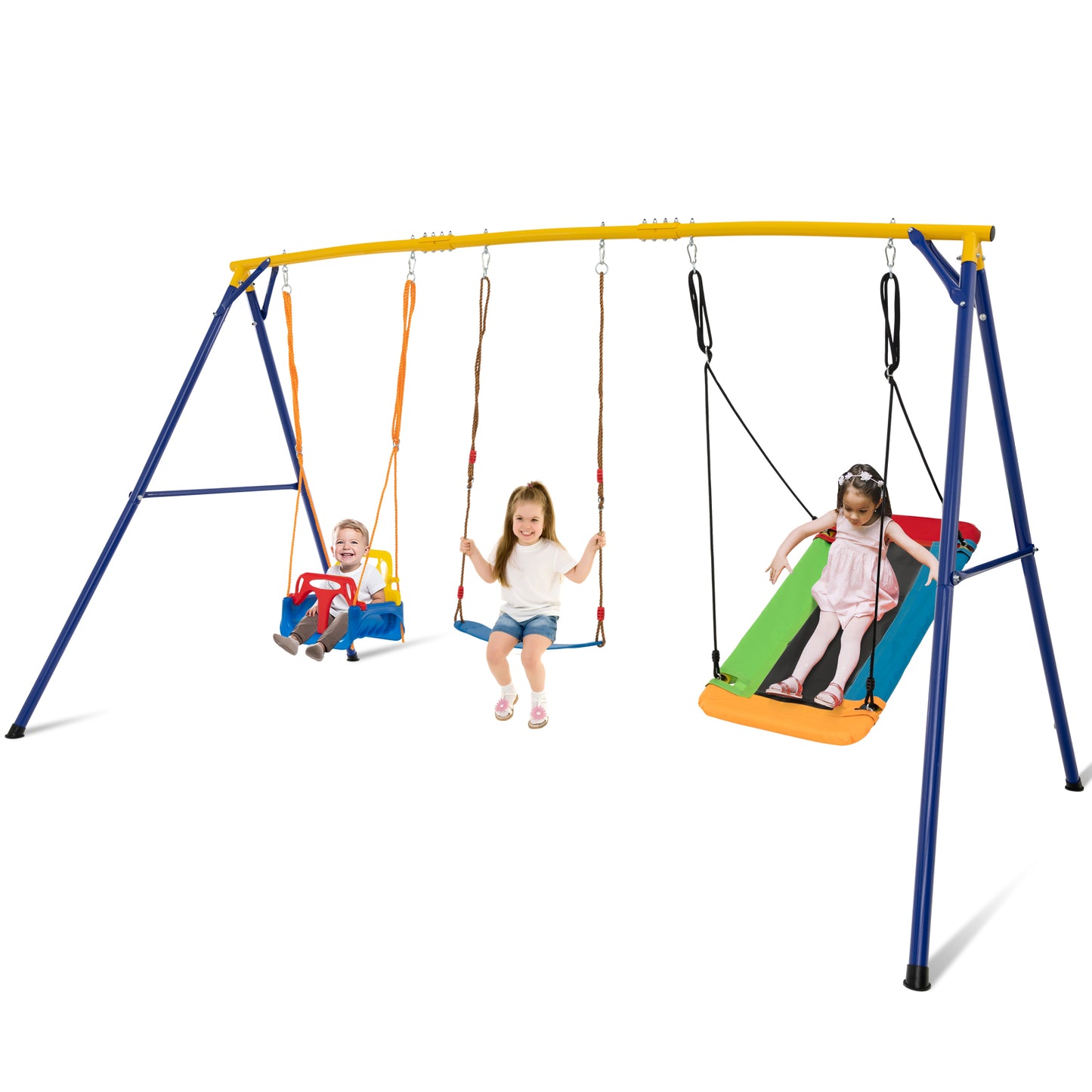 300 kg Indoor Outdoor Swing Set Carbon Steel Swing Frame-Blue & Yellow