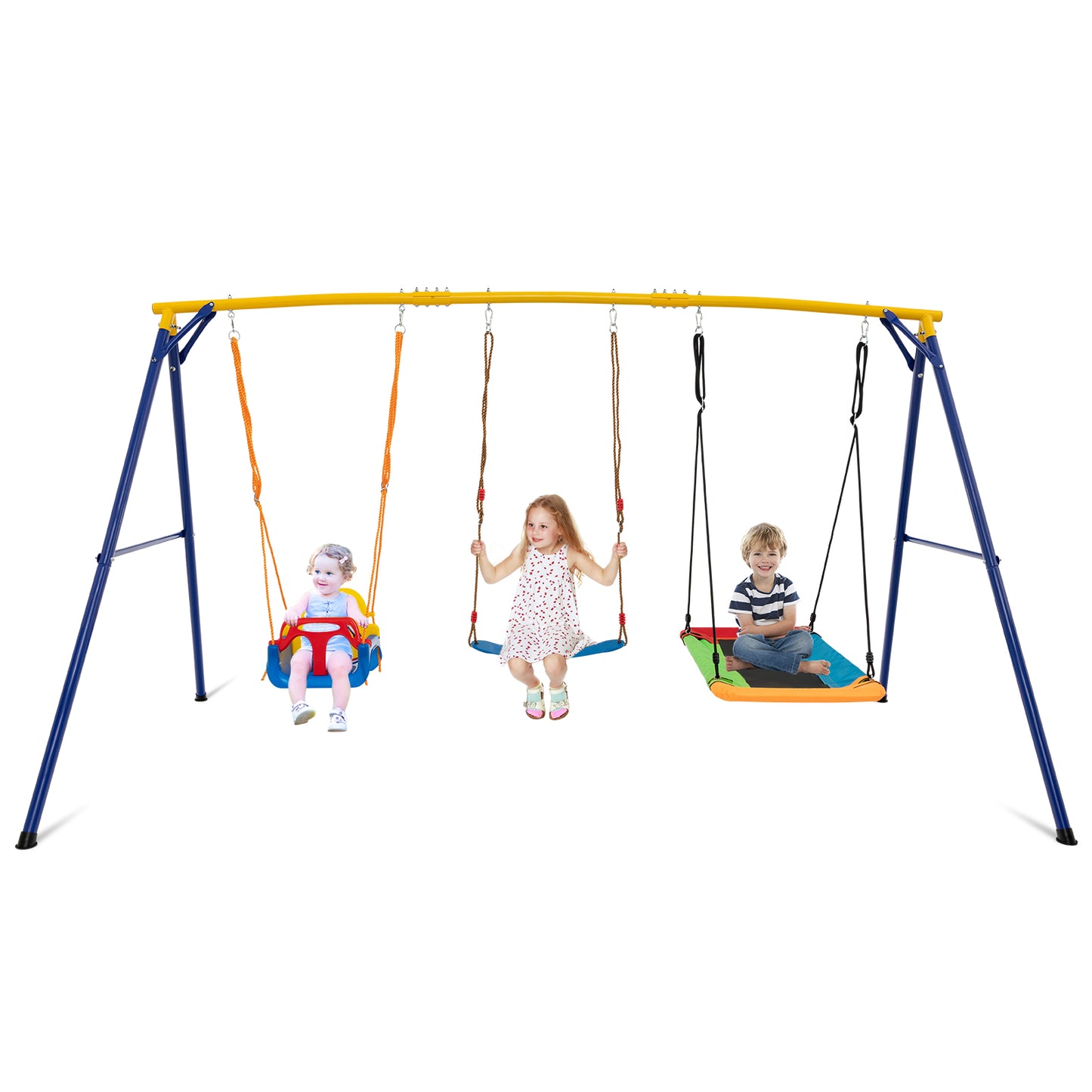 300 kg Indoor Outdoor Swing Set Carbon Steel Swing Frame-Blue & Yellow
