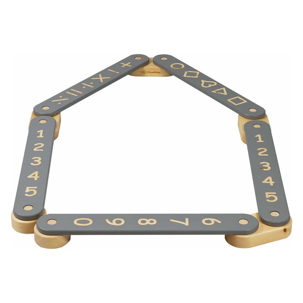 Wooden Balance Beam - 5 Piece Set in grey with numbers and shapes