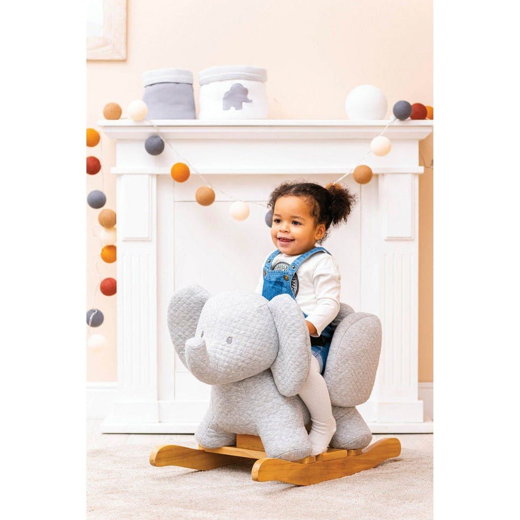 little girl riding Nattou Baby Rocker - Tembo Elephant
