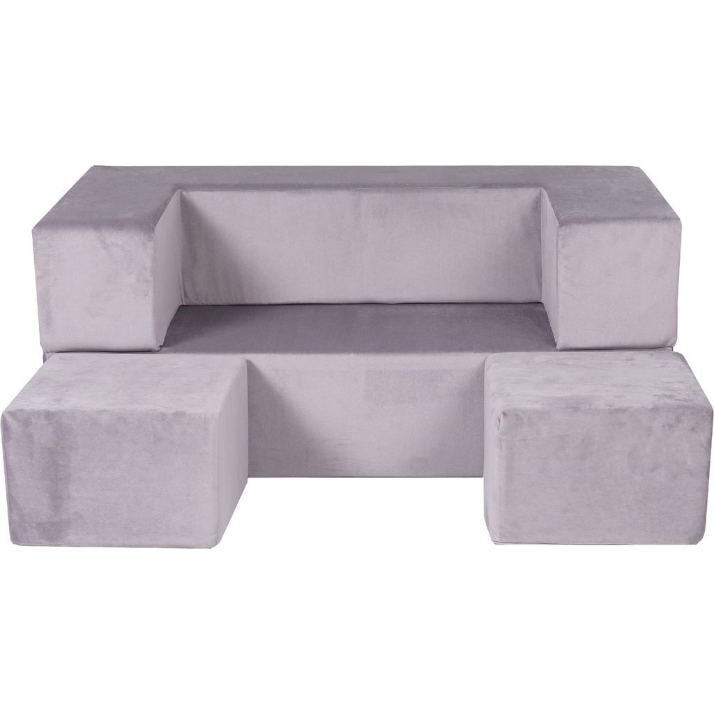 Velvet Childrens Soft Play Sofa Chair & Fold Out Bed - Grey front