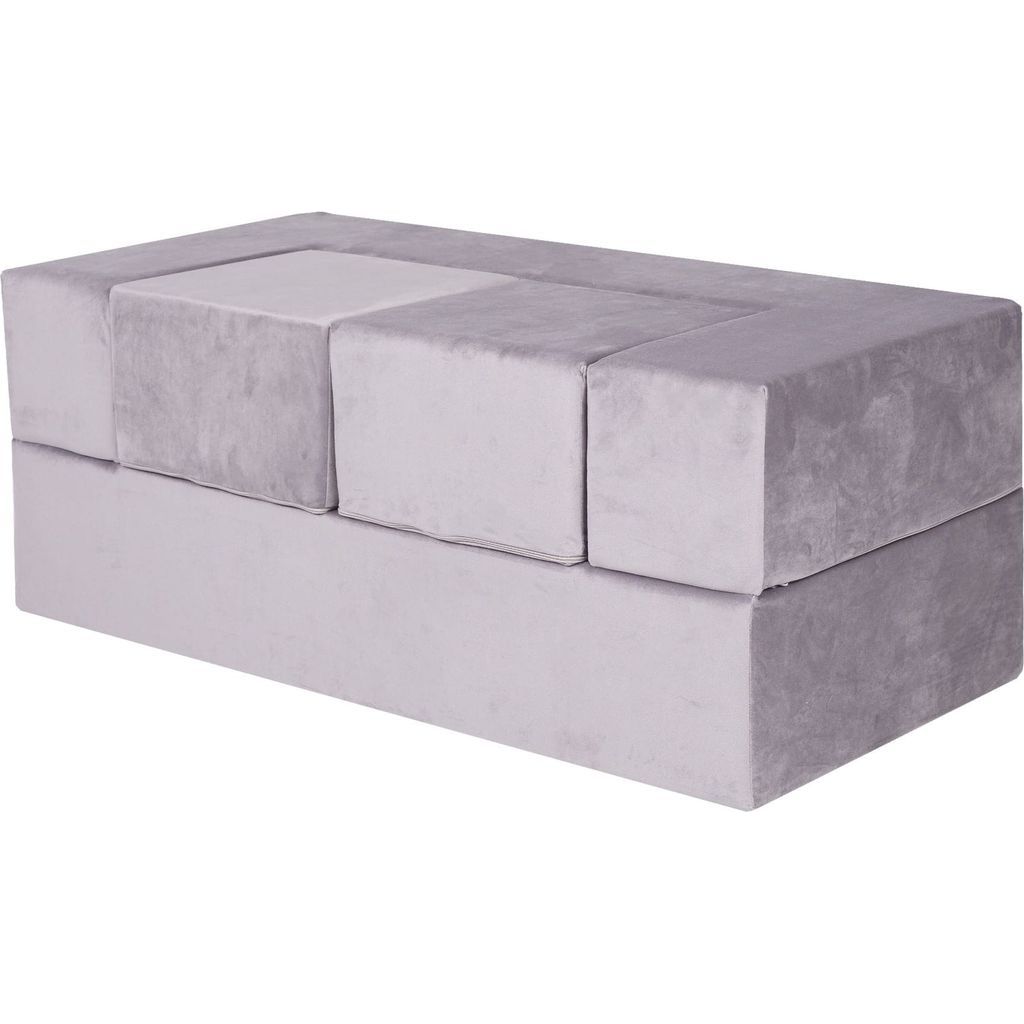 Velvet Childrens Soft Play Sofa Chair & Fold Out Bed - Grey front left