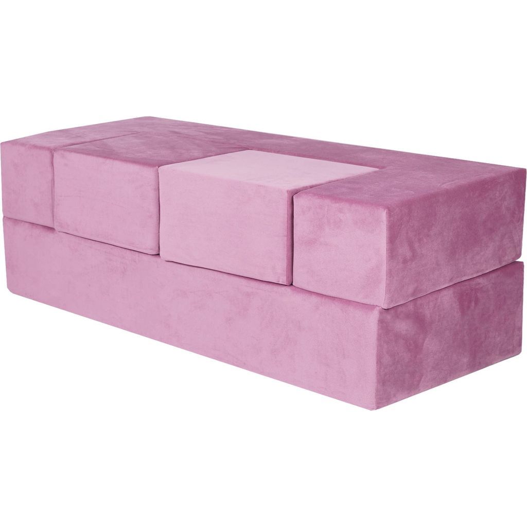 MeowBaby Velvet Childrens Soft Play Sofa Chair & Fold Out Bed - Pink