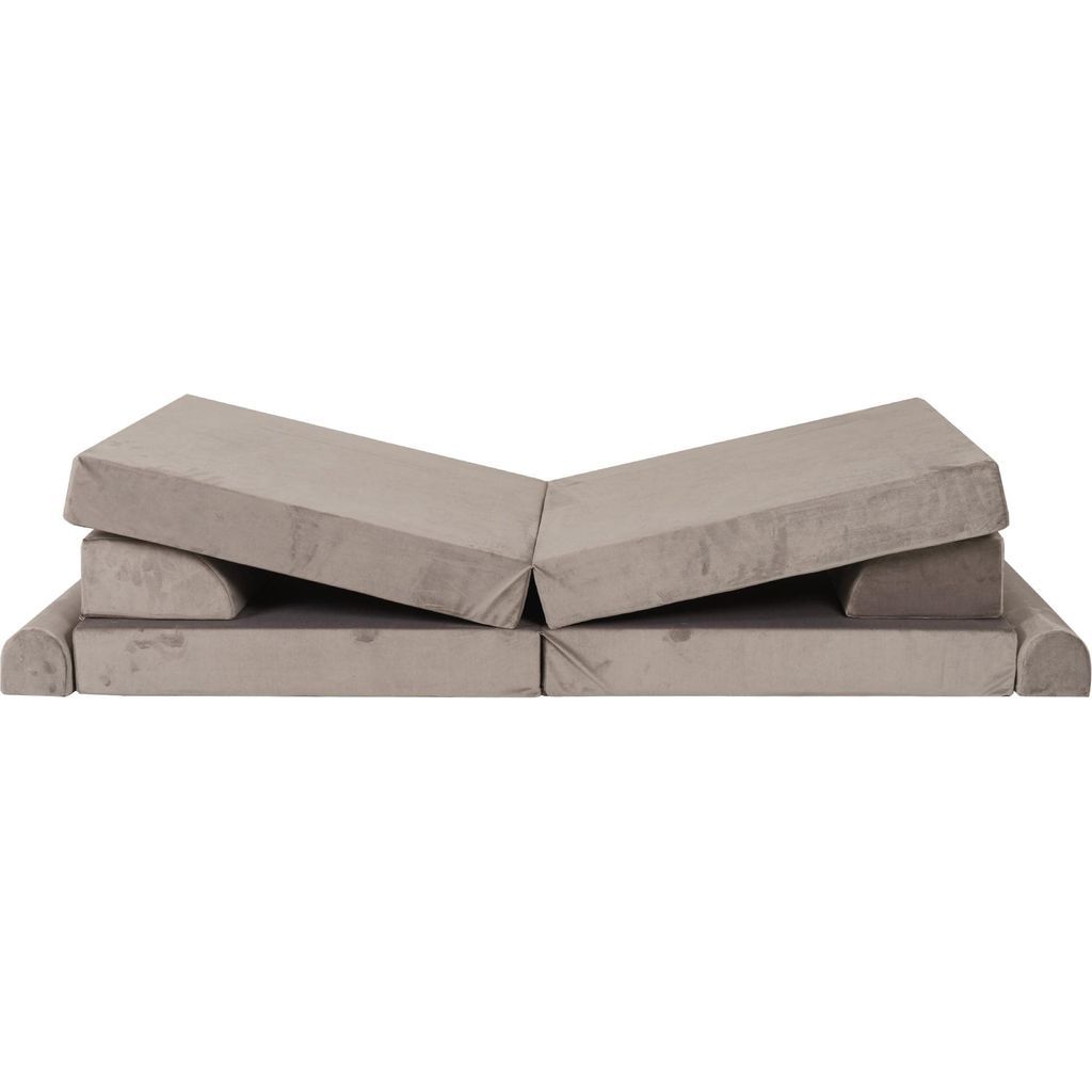 MeowBaby Velvet Kids Softplay Sofa & Fold Out Bed - Grey with top cushions raised