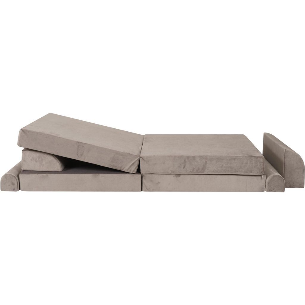 MeowBaby Velvet Kids Softplay Sofa & Fold Out Bed - Grey with left cushion raised