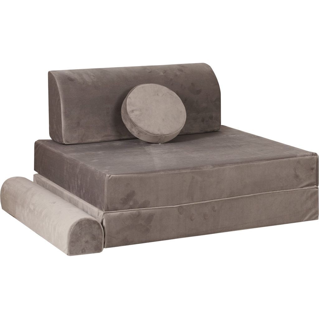 MeowBaby Velvet Kids Softplay Sofa & Fold Out Bed - Grey single seat close up