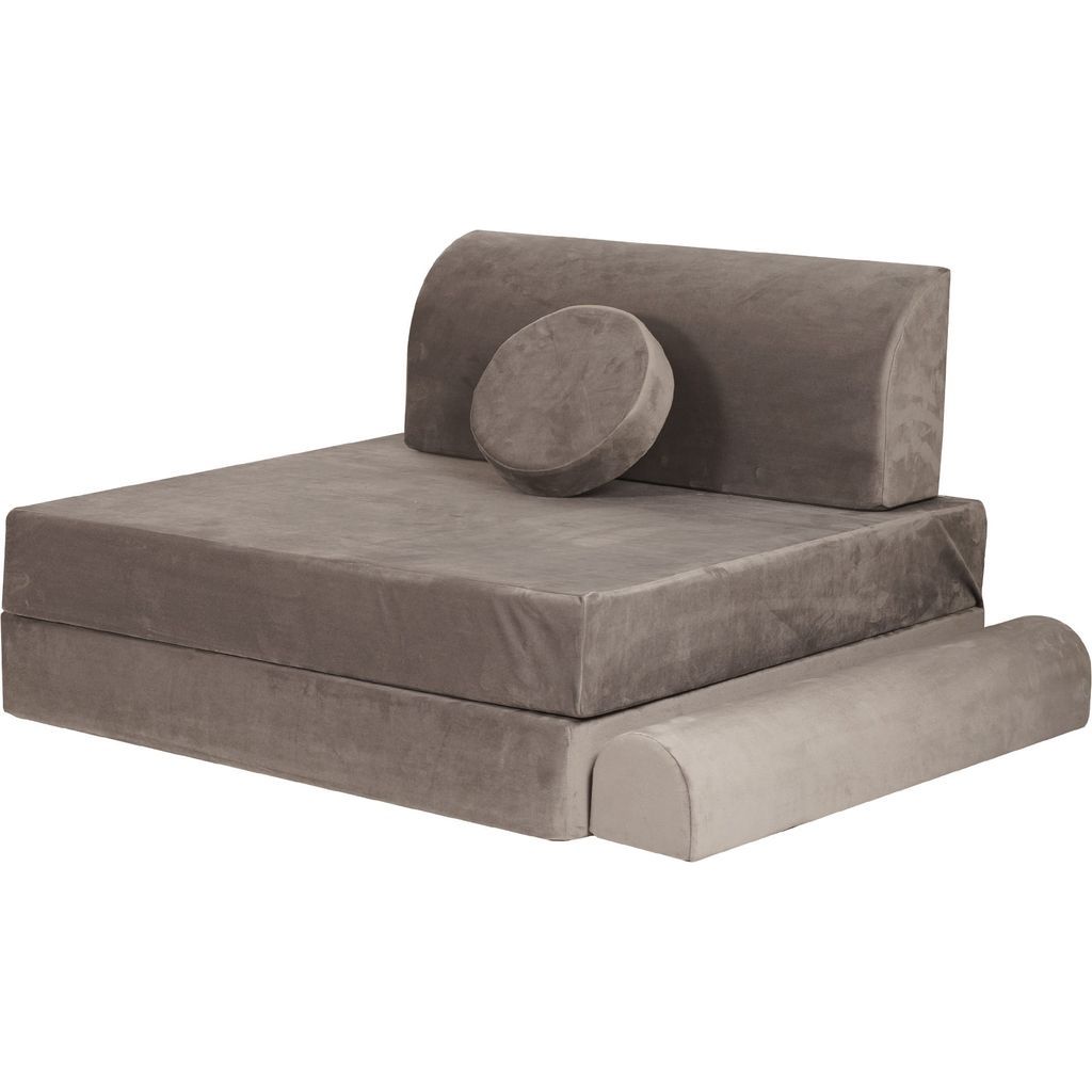 MeowBaby Velvet Kids Softplay Sofa & Fold Out Bed - Grey single seat front right