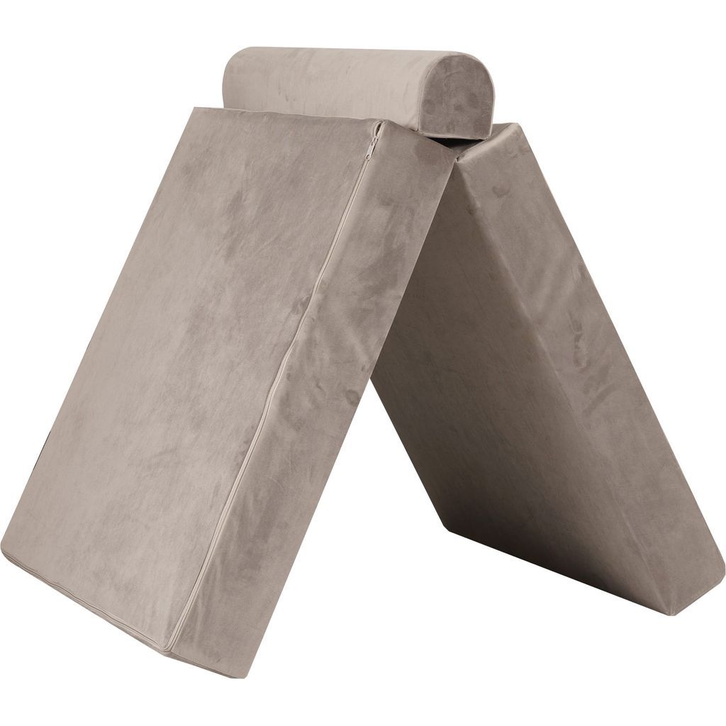 MeowBaby Velvet Kids Softplay Sofa & Fold Out Bed - Grey top cushions in v shape