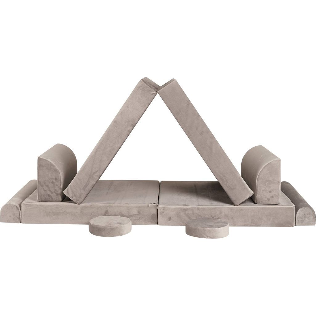 MeowBaby Velvet Kids Softplay Sofa & Fold Out Bed - Grey with top cushions in v shape front