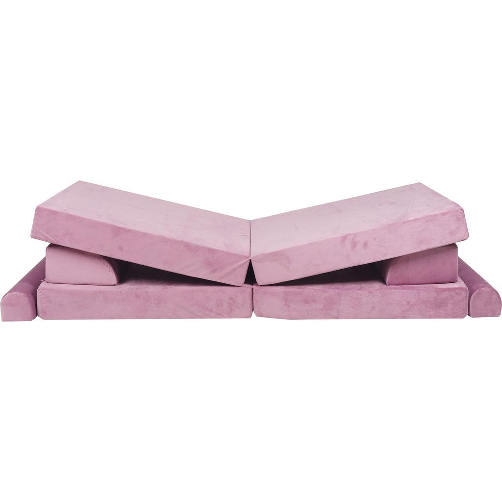 MeowBaby Velvet Kids Soft Play Sofa & Fold Out Bed - Pink with top cushions raised