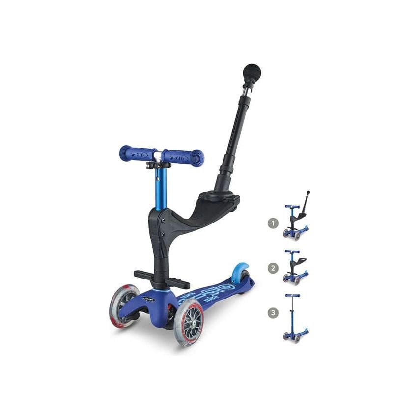boy sitting on Micro Scooter Mini 3-in-1 Deluxe - Blue