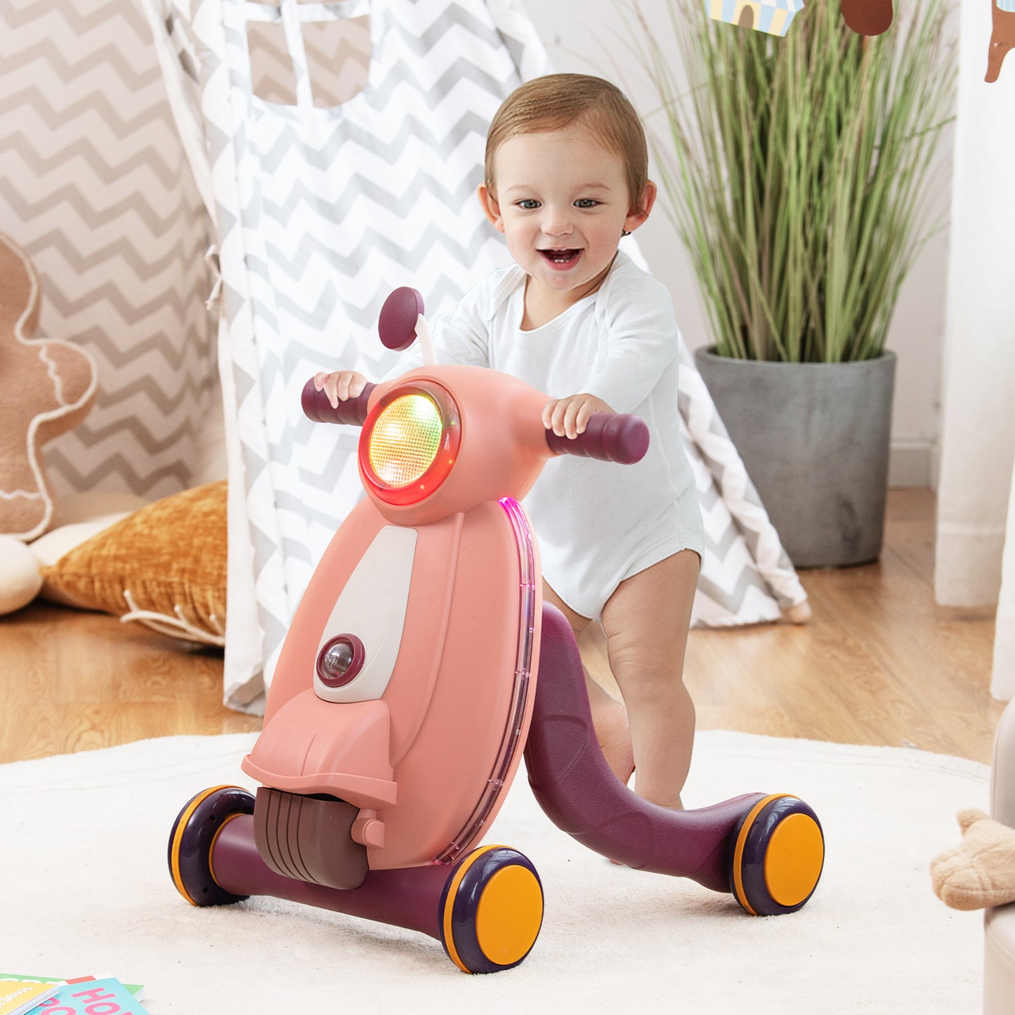 Baby Push Along Walkers with Lights and Ball Game-Pink - The Online Toy Shop - Costway - 2