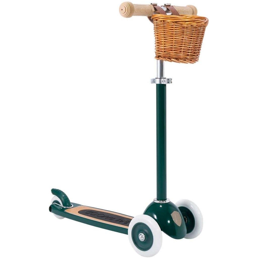 Banwood Scooter Age 3+ in Green with wicker basket