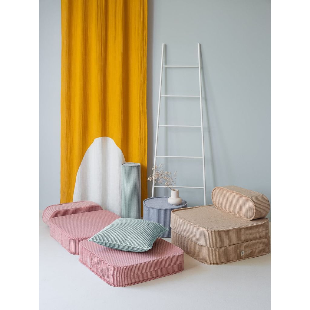 Wigiwama Pink Mousse Kids Flip Chair with beige flip chair