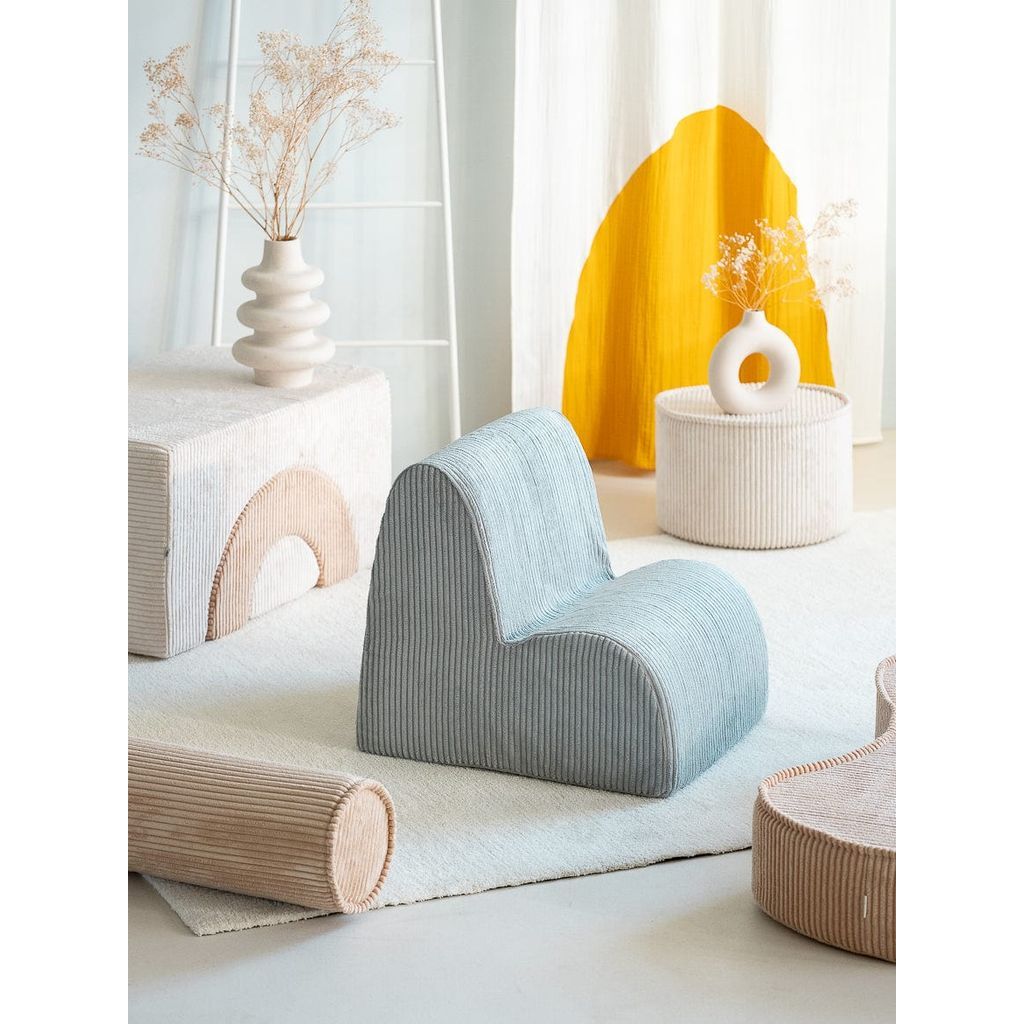 Wigiwama Peppermint Green Kids Cloud Chair next to bolster cushion