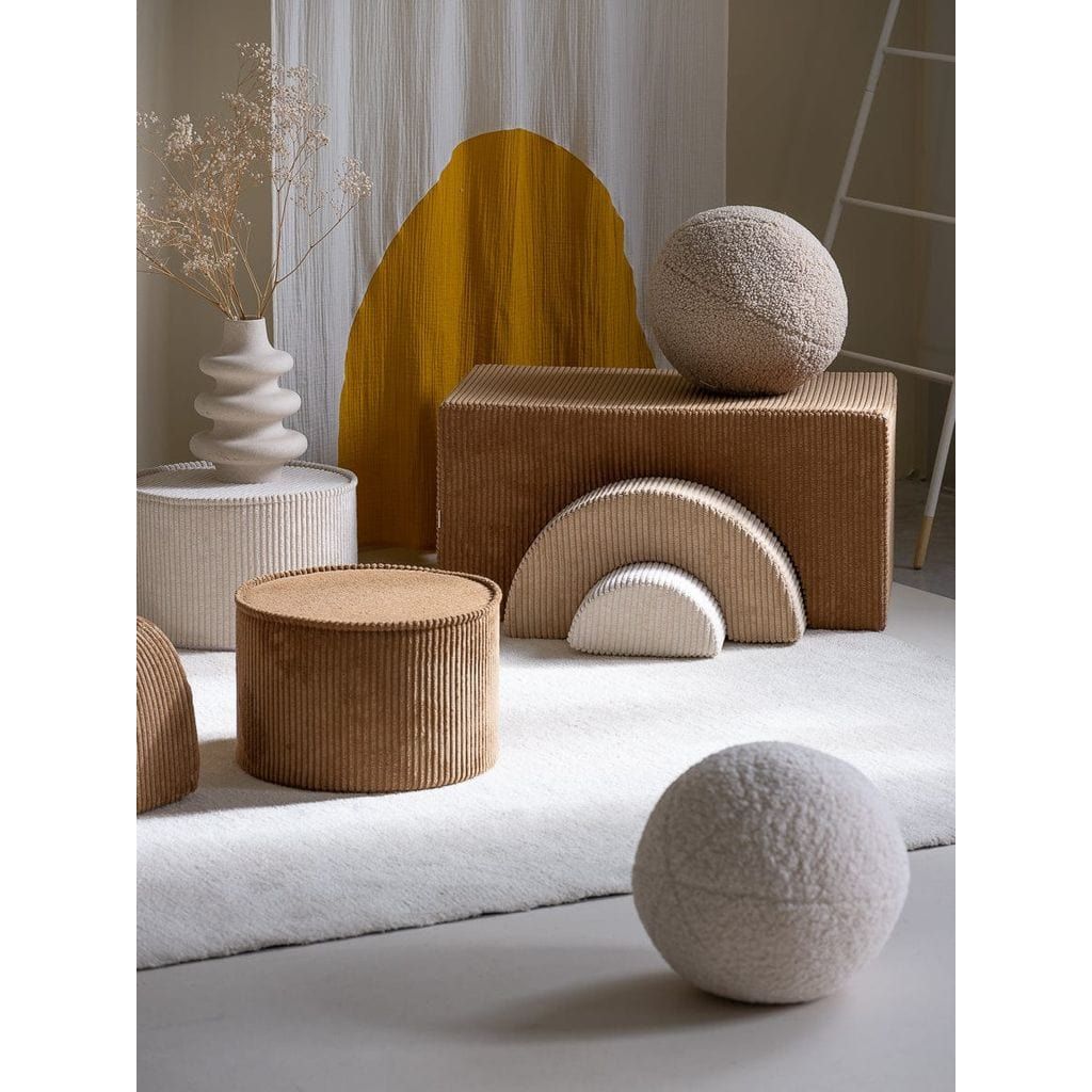 Wigiwama Toffee Pouffe kids furniture with ranbow softplay set and ball cushion