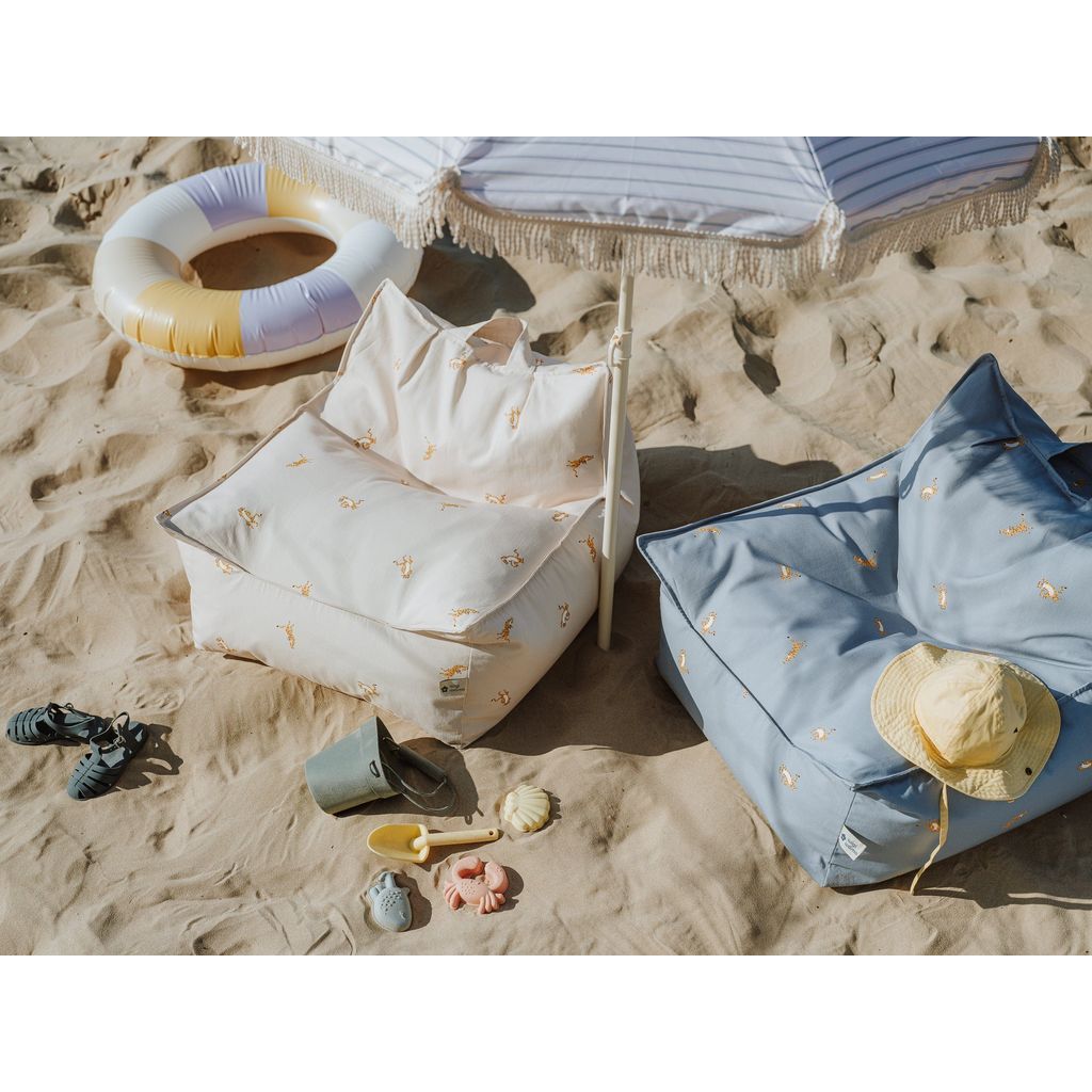 Wigiwama Blue Tiger Beanbag Chair on beach