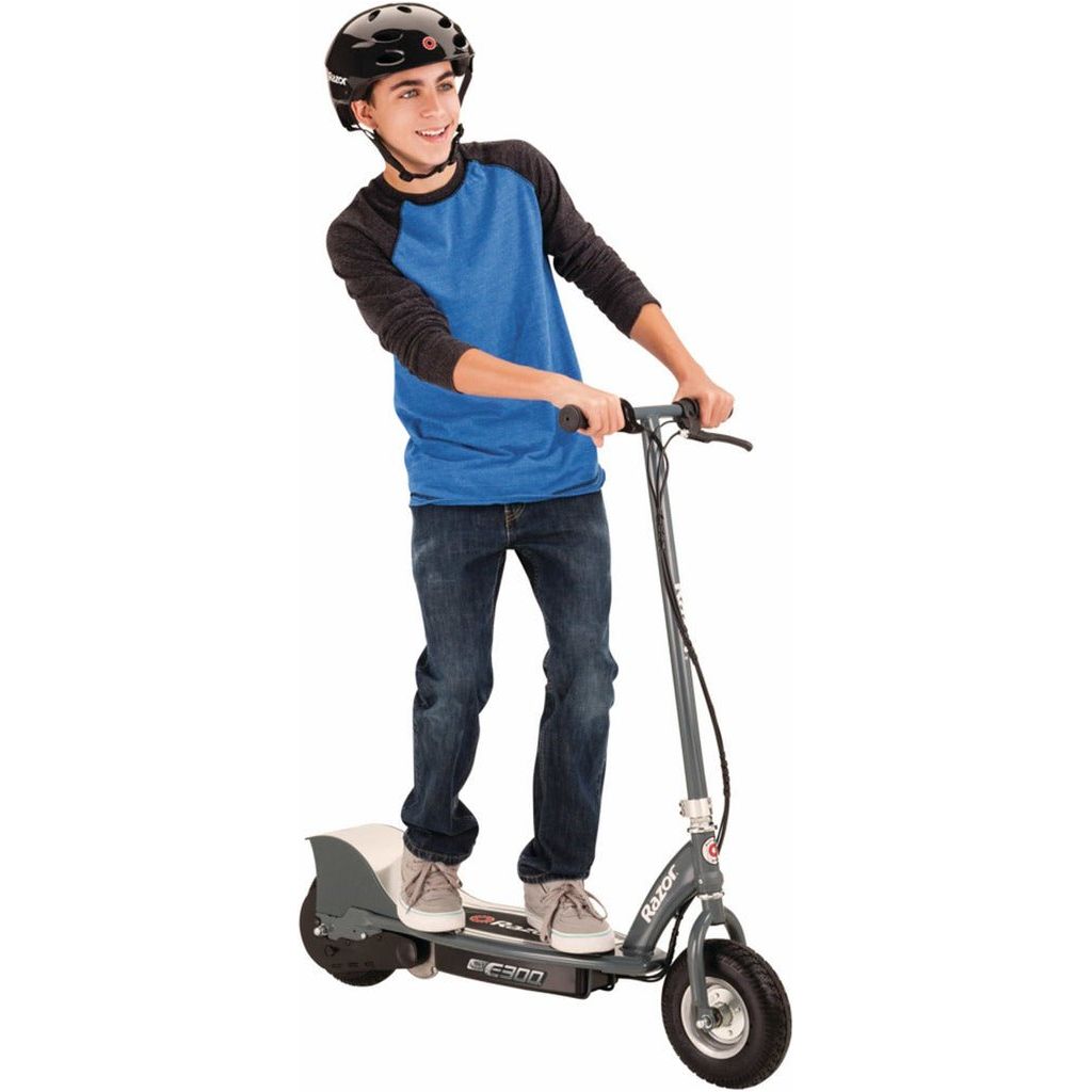 boy standing on Razor E300 Electric Scooter 24 Volt Scooter - Matt Grey